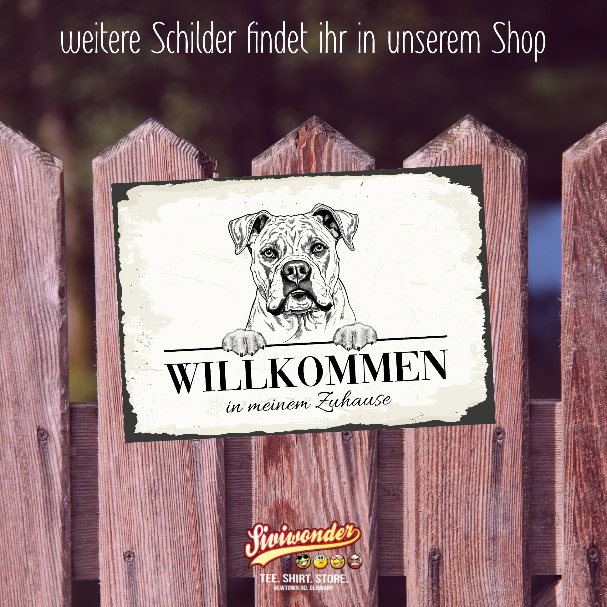 Hundeschild Willkommen Zuhause American Bulldog Schild Achtung Zaun Frau Spruch Türschild Hundeschild Warnschild  Design by Siviwonder
