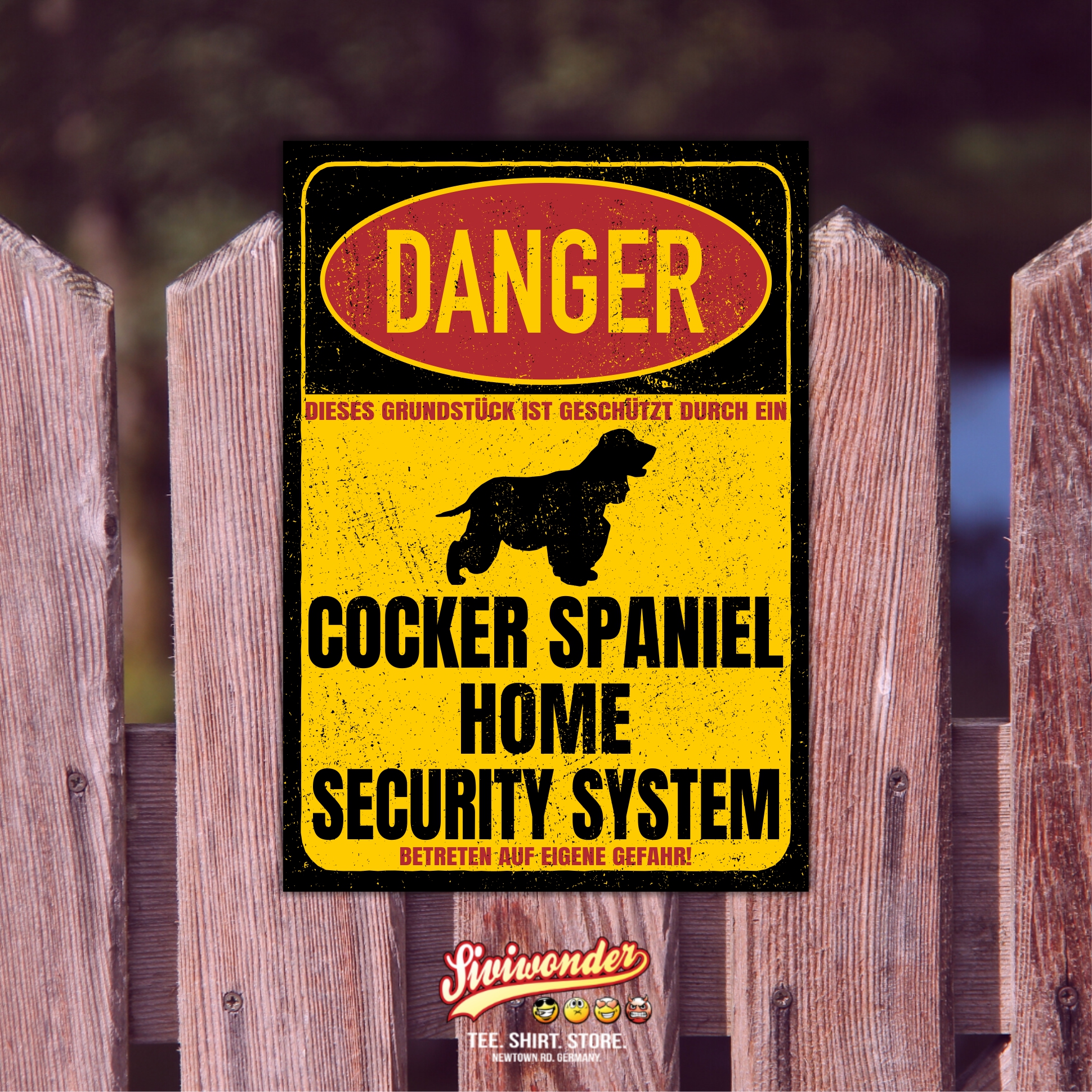 Cocker Spaniel schimmel Cockie Spanier English Dog Türschild Danger Security System Warnschild Hund Schilder Hundeschild happy Design by Siviwonder