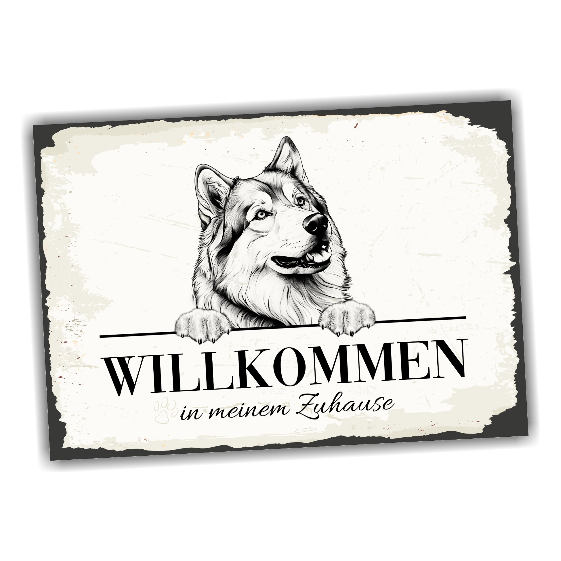 Hundeschild Willkommen Zuhause Alaskan Malamute Schild Achtung Zaun Frau Spruch Türschild Hundeschild Warnschild  Design by Siviwonder