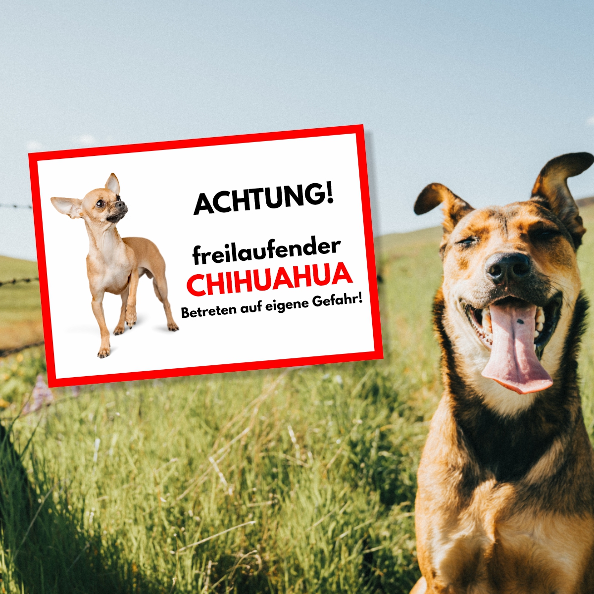 Chihuahua Freilaufender Hund Dog Schild Spruch Türschild Hundeschild Warnschild