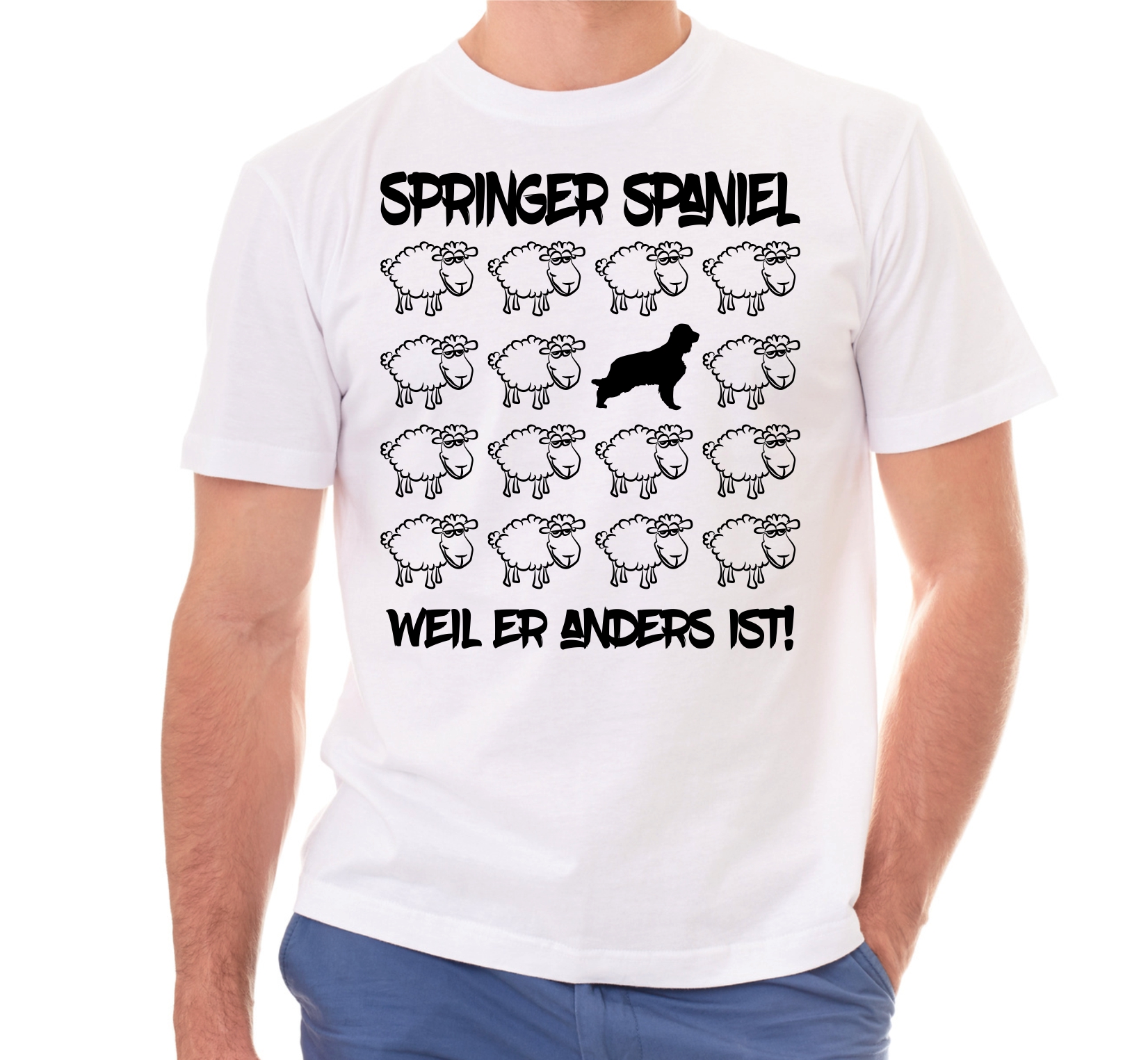 SPRINGER SPANIEL UNISEX T-SHIRT BLACK SHEEP by SIVIWONDER