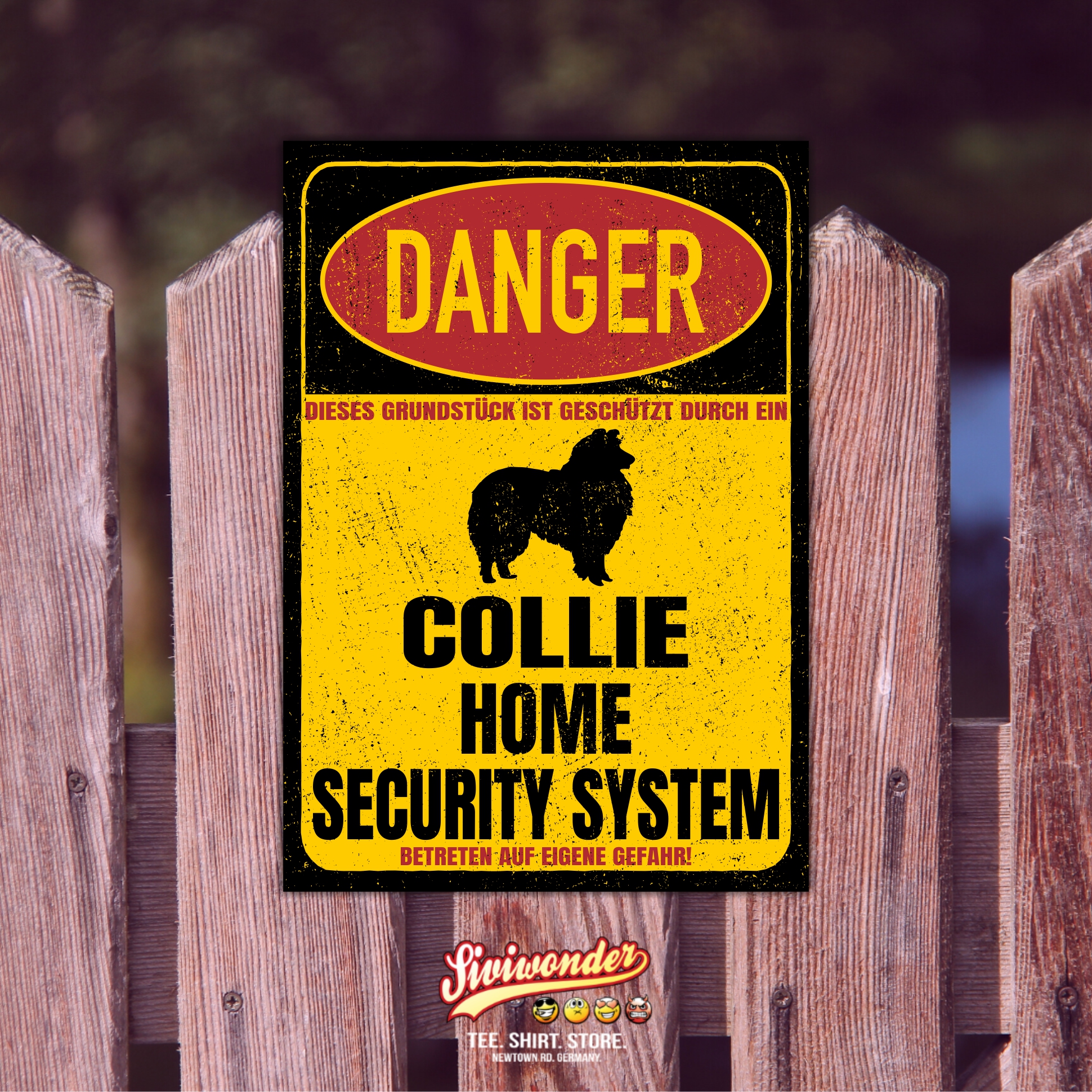 Collie Langhaarcollie Langhaar Lassie Schottischer Schäferhund  Dog Türschild Danger Security System Warnschild Hund Schilder Hundeschild happy Design by Siviwonder