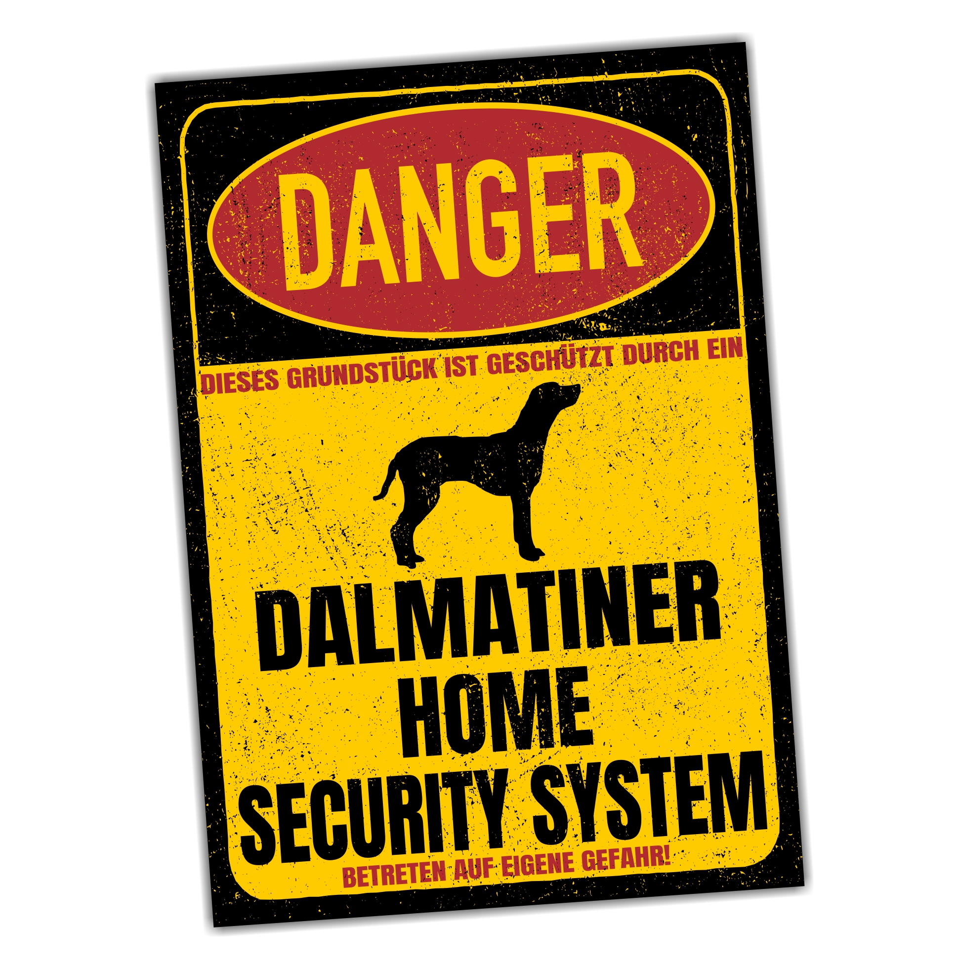 Dalmatiner Dal Dally Dalmatian Dalmatinac  Carriage Dog Spotted Coach Dog Türschild Danger Security System Warnschild Hund Schilder Hundeschild happy Design by Siviwonder