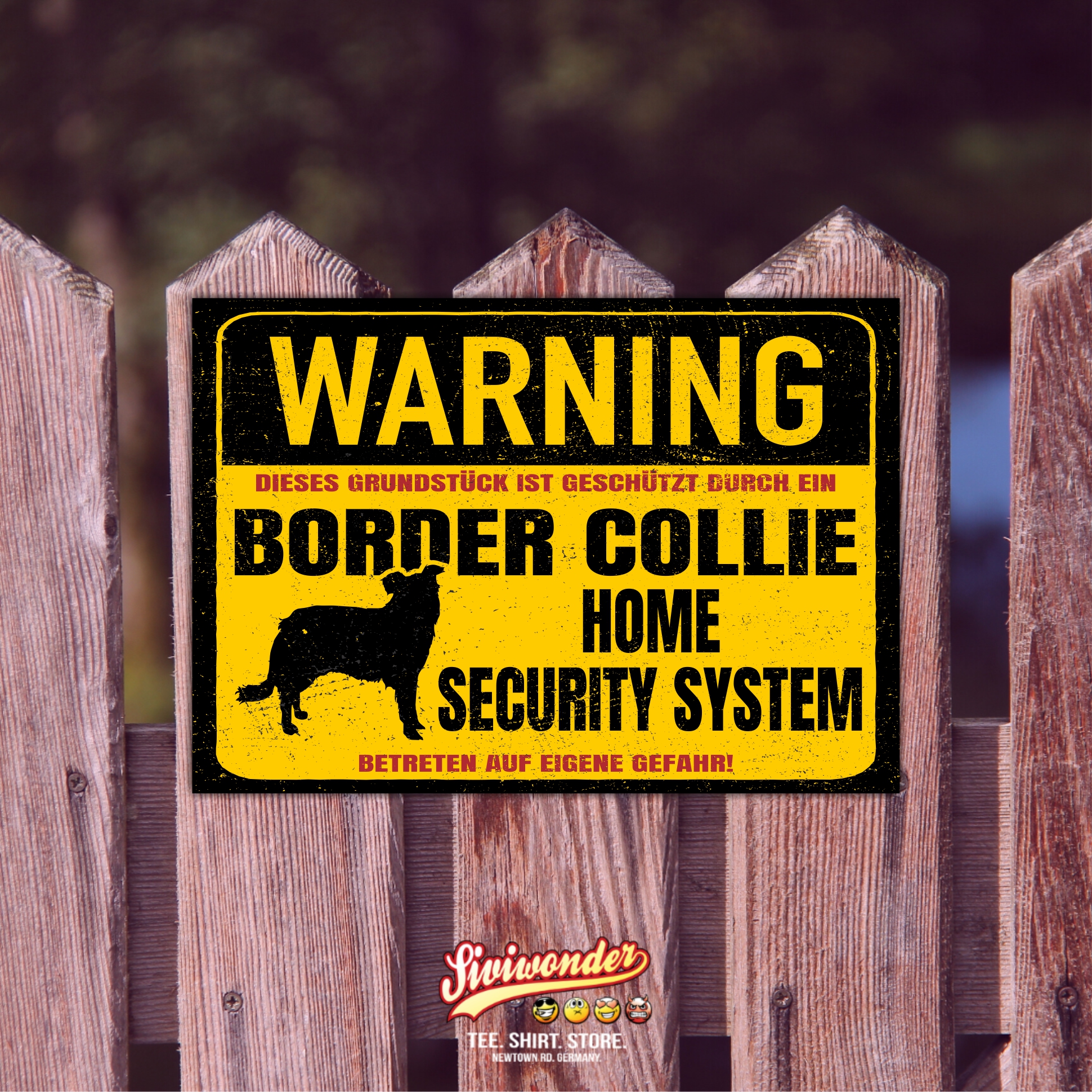 Border Collie Sheepdog  Dog Schild Warning Security System Türschild Hundeschild Warnschild