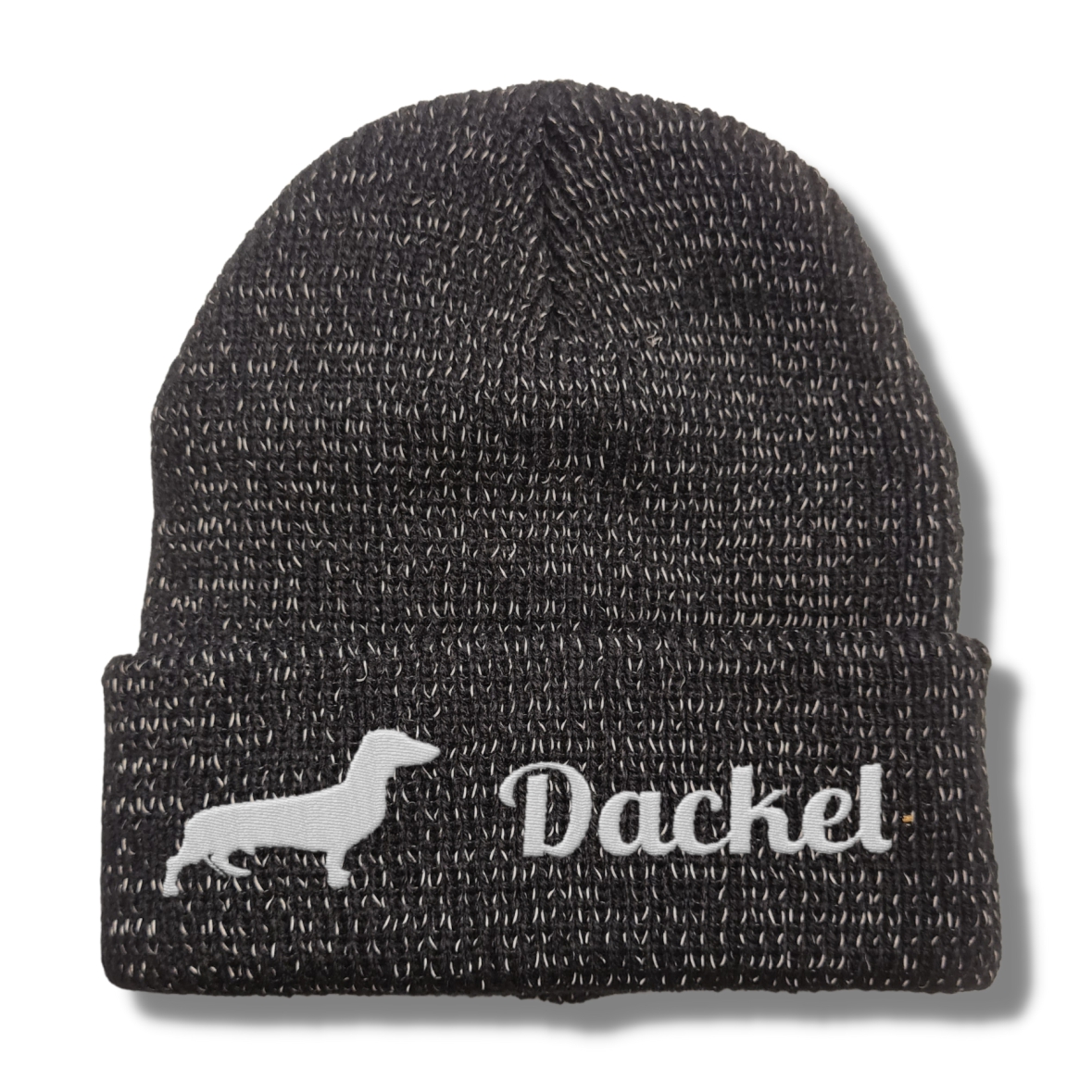 Dackel reflektierende Mütze Stickerei Hund Winter Strickmütze reflex Beanie warm