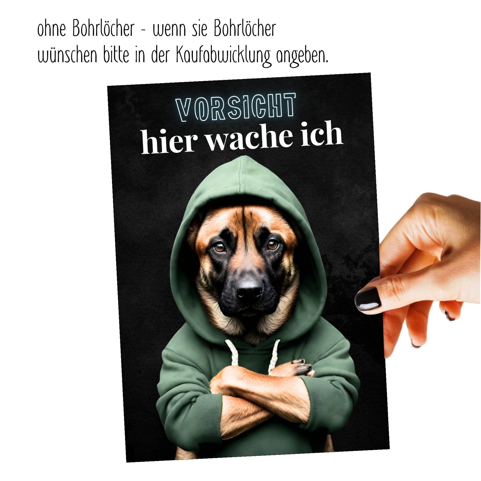 Hundeschild Schild Vorsicht Malinois Dog Spruch Türschild Warnschild Hund hier wache ich