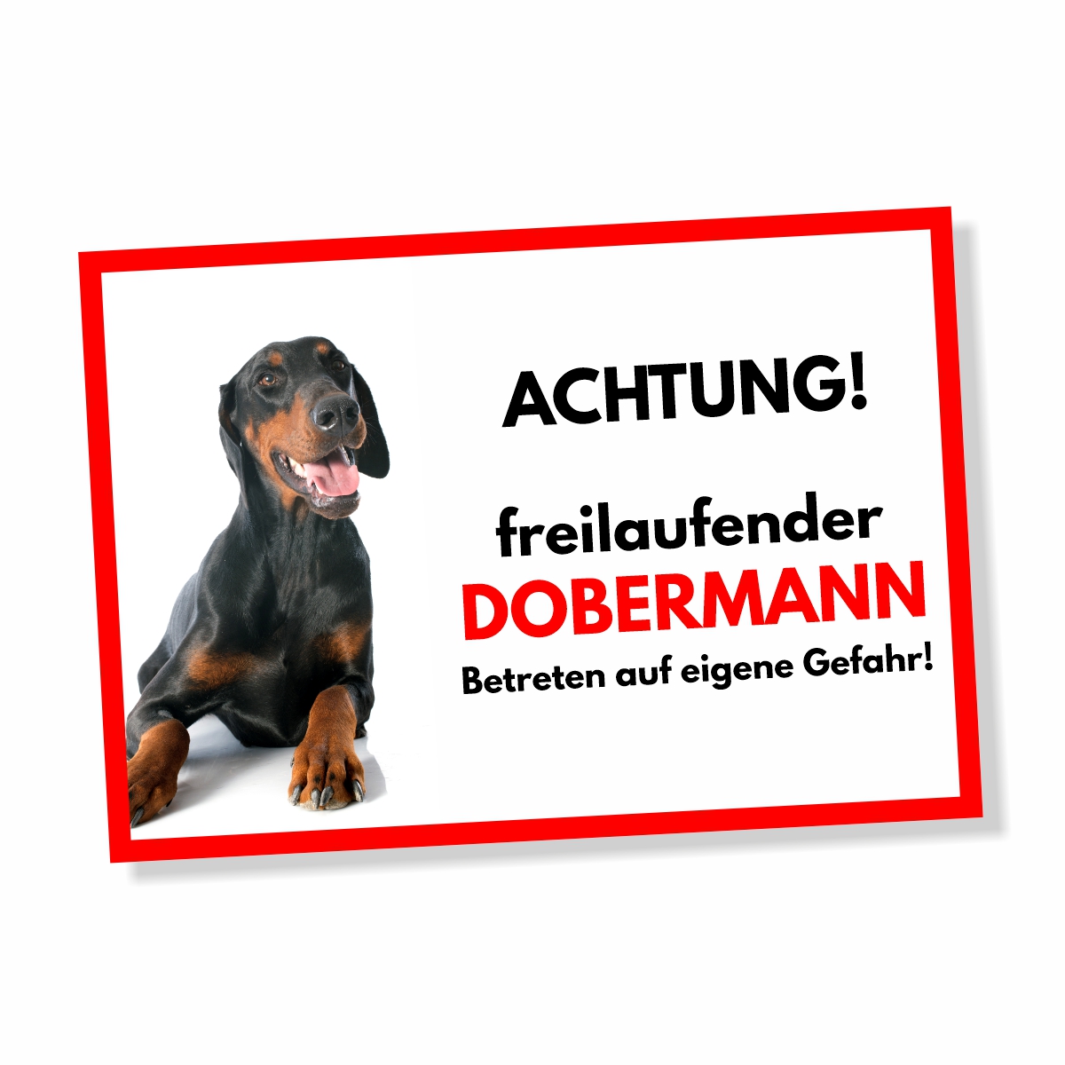 Dobermann Freilaufender Hund Dog Schild Spruch Türschild Hundeschild Warnschild