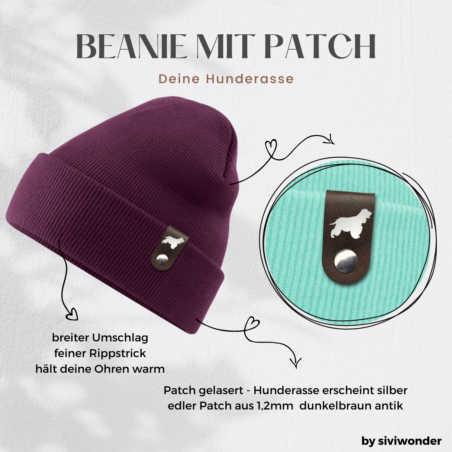Cocker Spaniel Mütze mit Patch Gassi Beanie Strickmütze Witzig Spruch Warm Herren Damen Herbst Hund