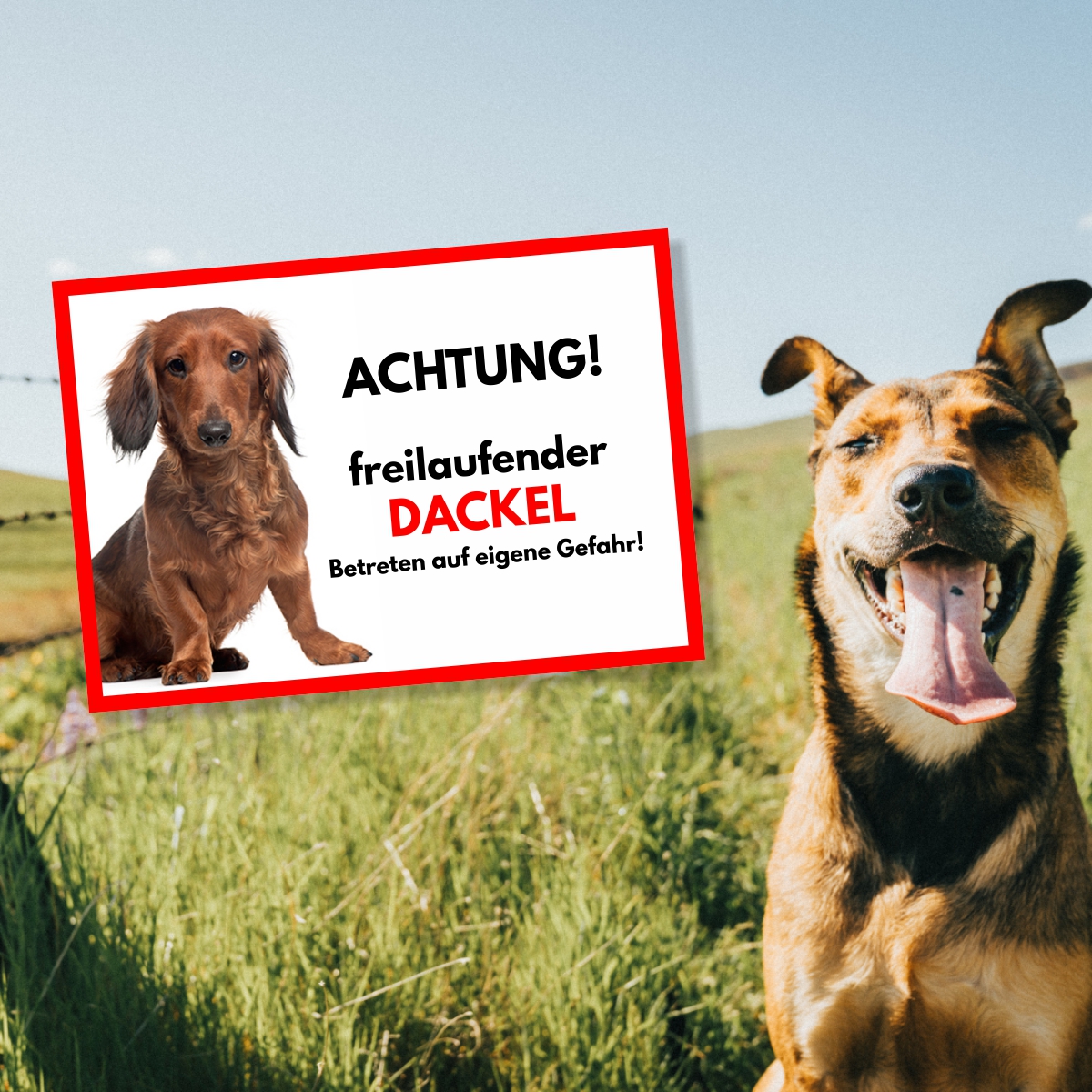 Dackel Langhaar Freilaufender Hund Dog Schild Spruch Türschild Hundeschild Warnschild