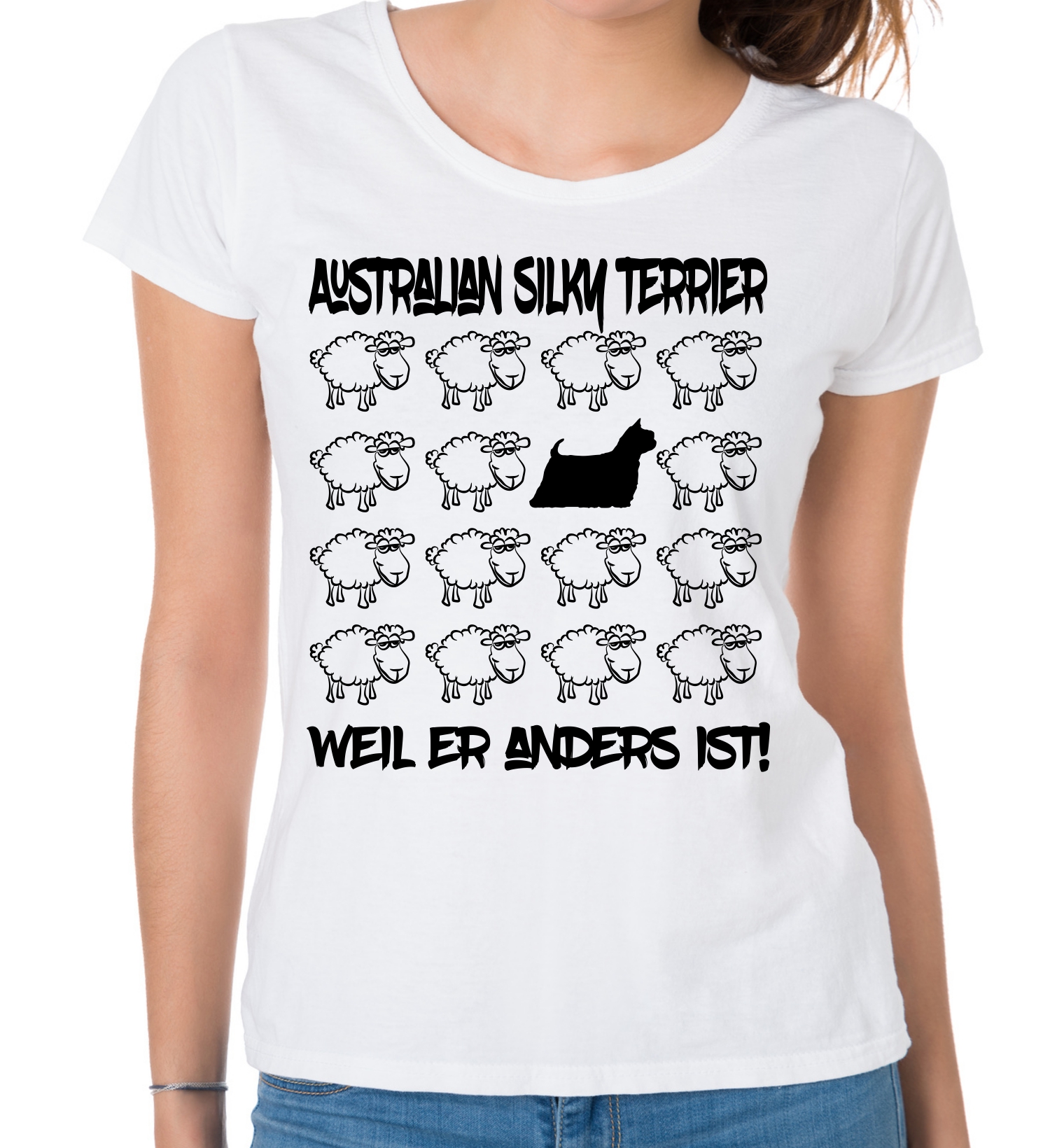AUSTRALIAN SILKY TERRIER DAMEN T-SHIRT BLACK SHEEP by SIVIWONDER