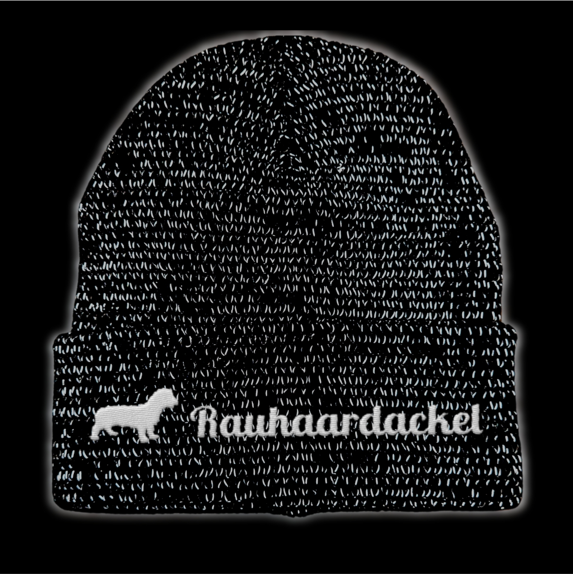 Rauhaardackel reflektierende Mütze Stickerei Hund Winter Strickmütze reflex Beanie warm