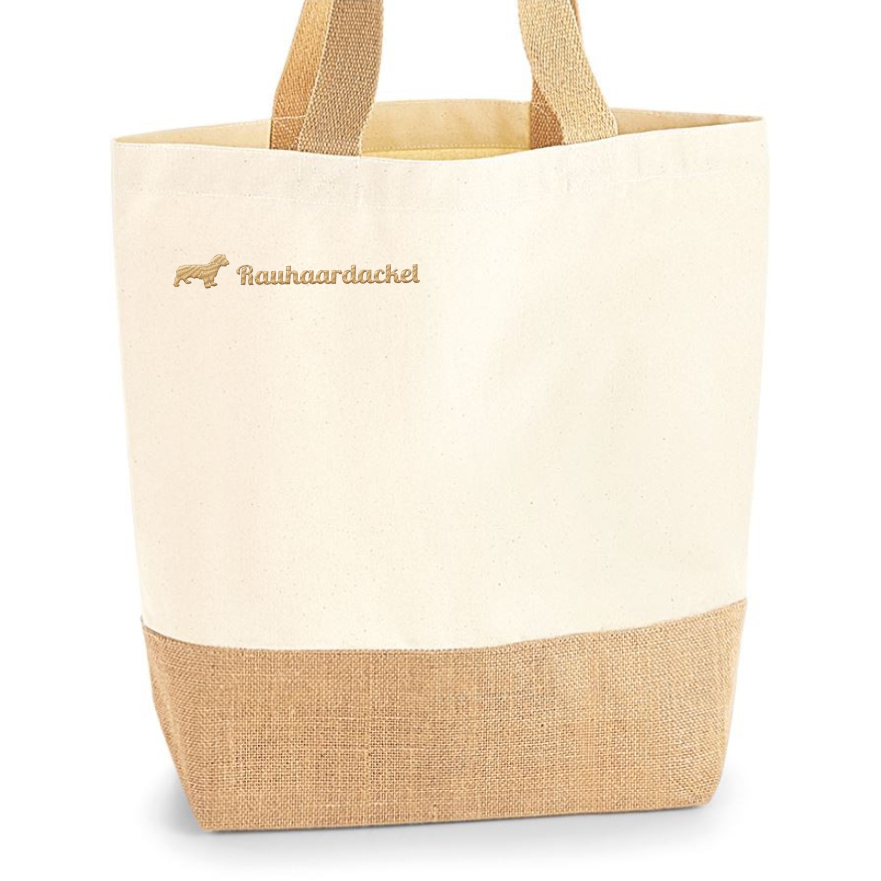 Rauhaardackel Jute Shopper Einkaufstasche Hundemotiv Stickerei
