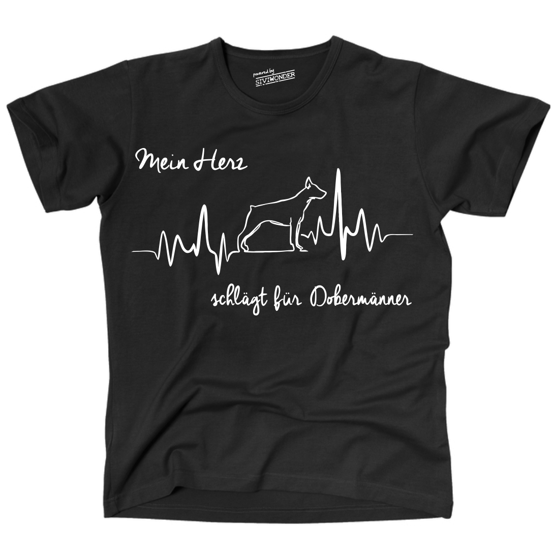 DOBERMANN Dobi UNISEX T-SHIRT HEARTBEAT EKG Hund Hundemotiv Herz Herzschlag