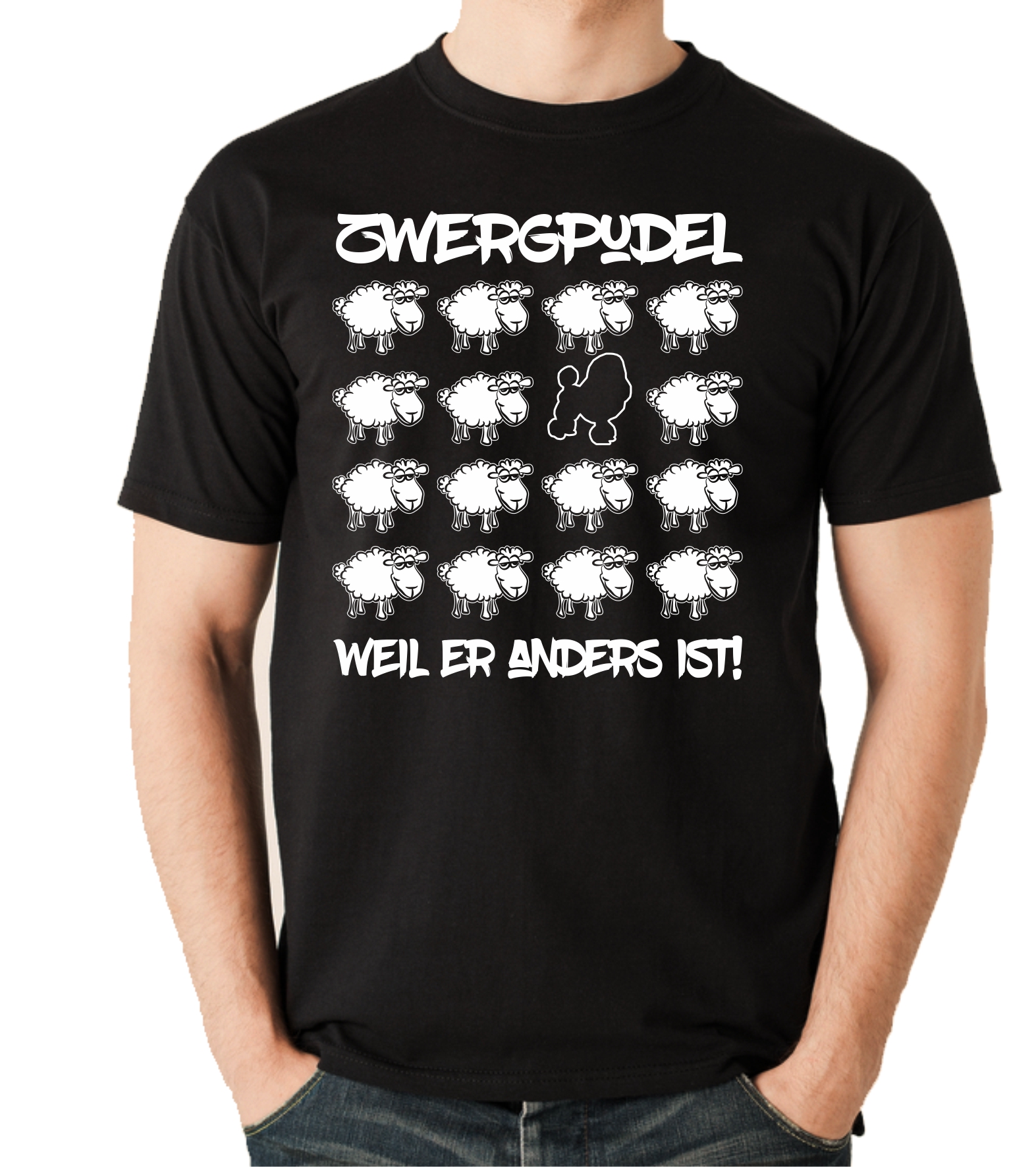 ZWERGPUDEL Pudel Poodle Schaf UNISEX T SHIRT BLACK SHEEP Shirt