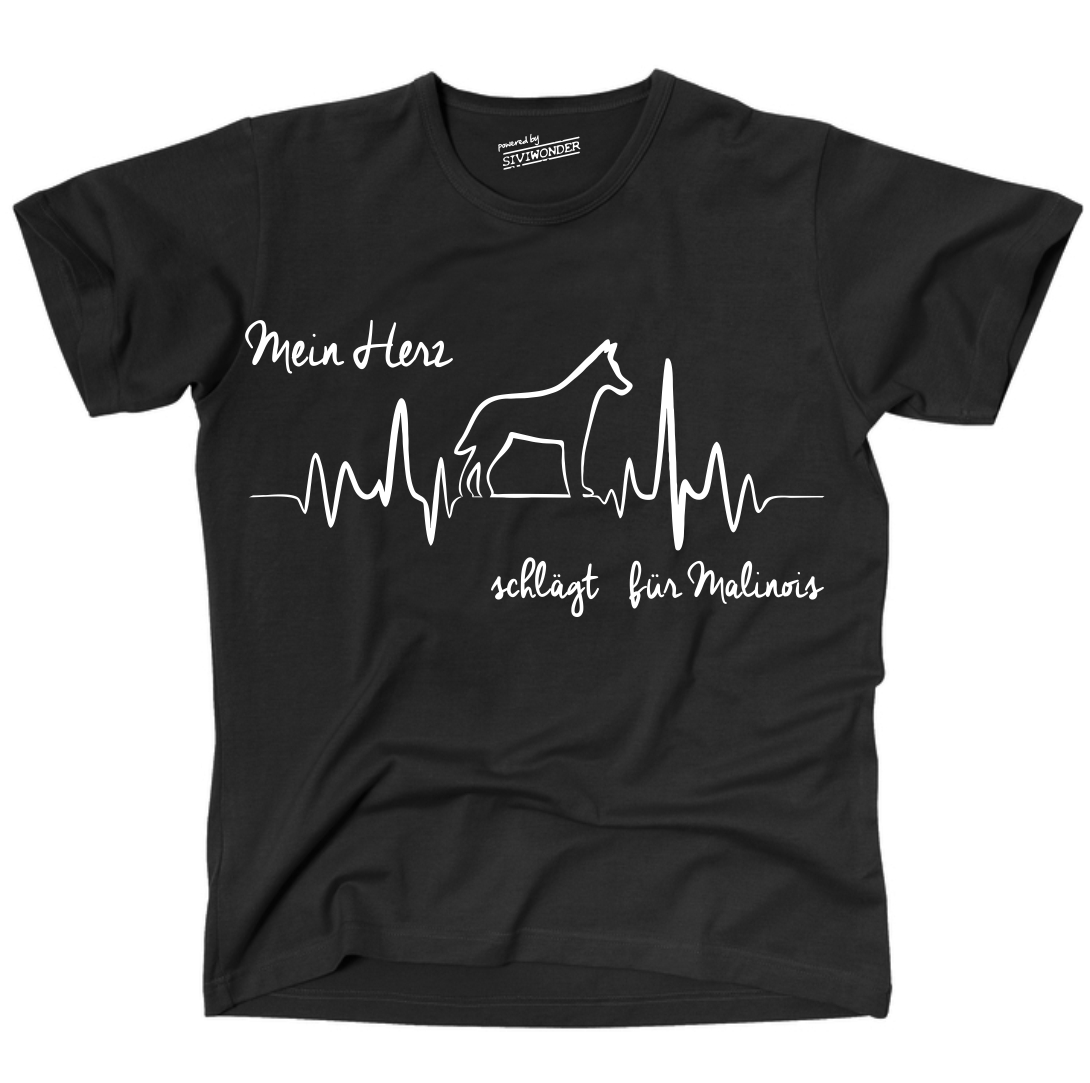 MALINOIS belgian Mali UNISEX T-SHIRT HEARTBEAT EKG Hund Hundemotiv Herz Herzschlag