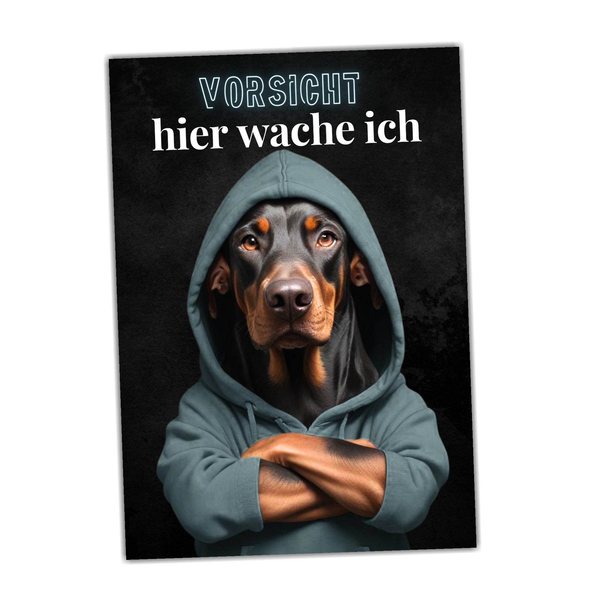 Hundeschild Schild Vorsicht Dobermann Dobi Dog Spruch Türschild Warnschild Hund hier wache ich