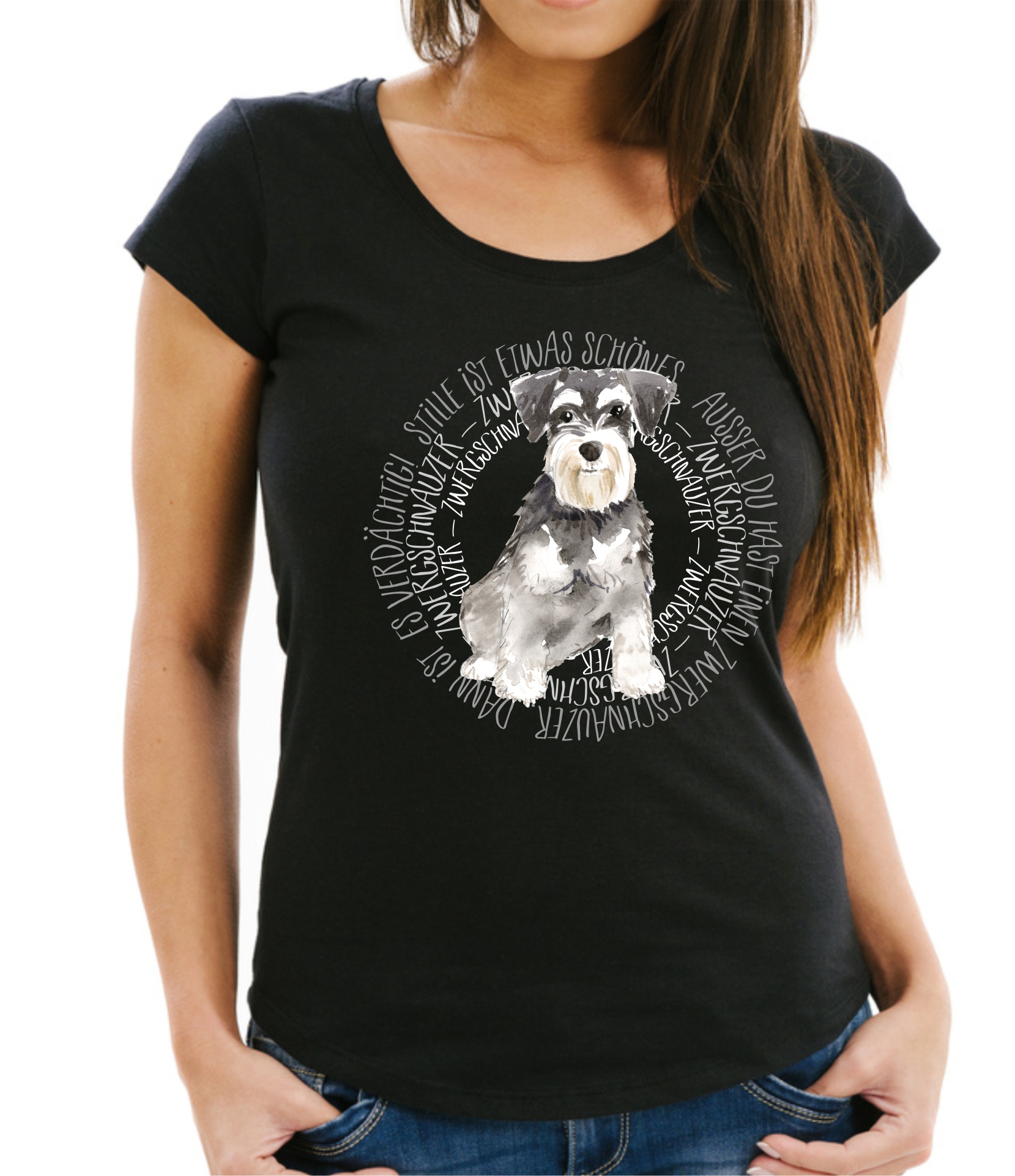 ZWERGSCHNAUZER DAMEN T-SHIRT CIRCLE Watercolor by SIVIWONDER