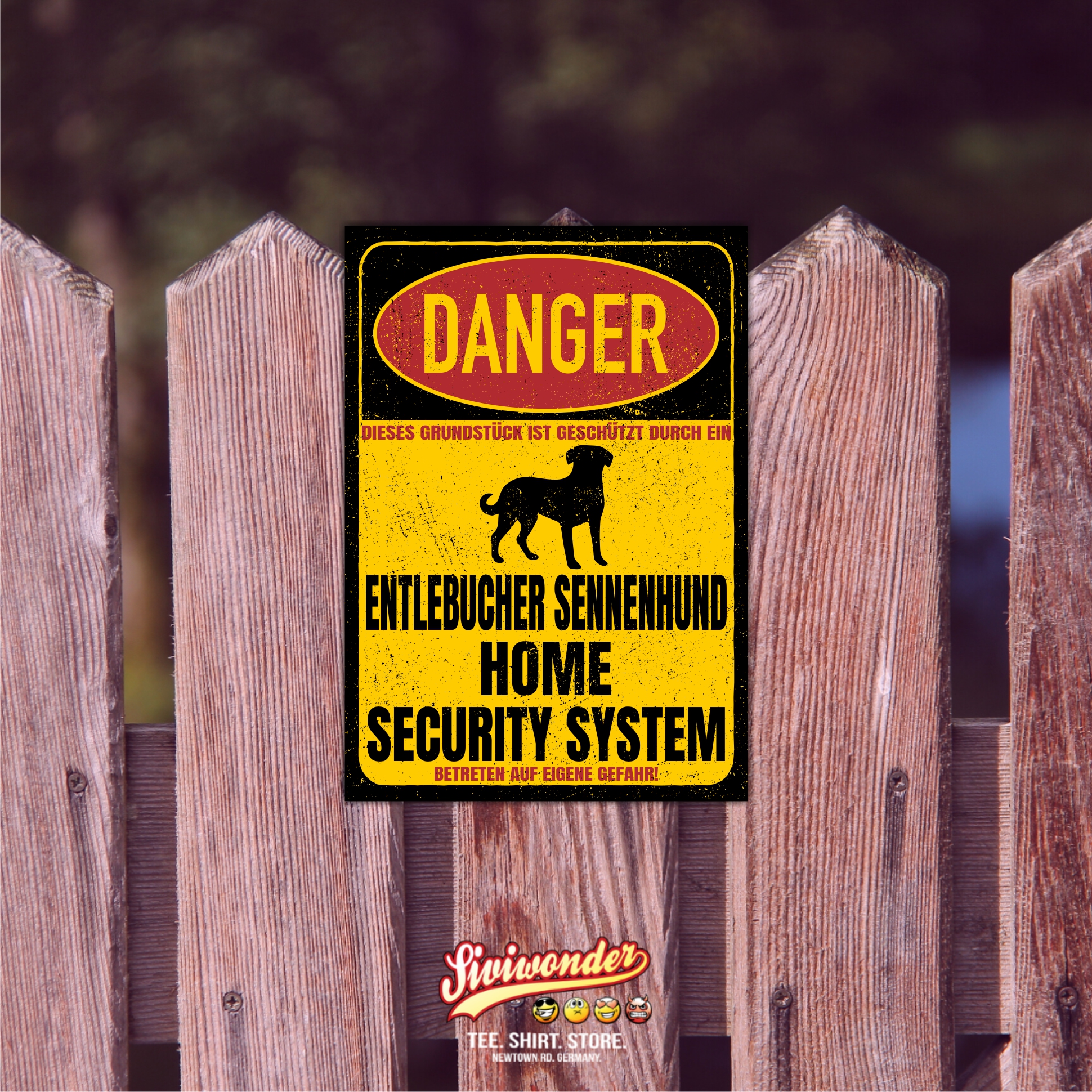 Entlebucher Sennenhund Sennen Schweiz Bauernhund Dog Türschild Danger Security System Warnschild