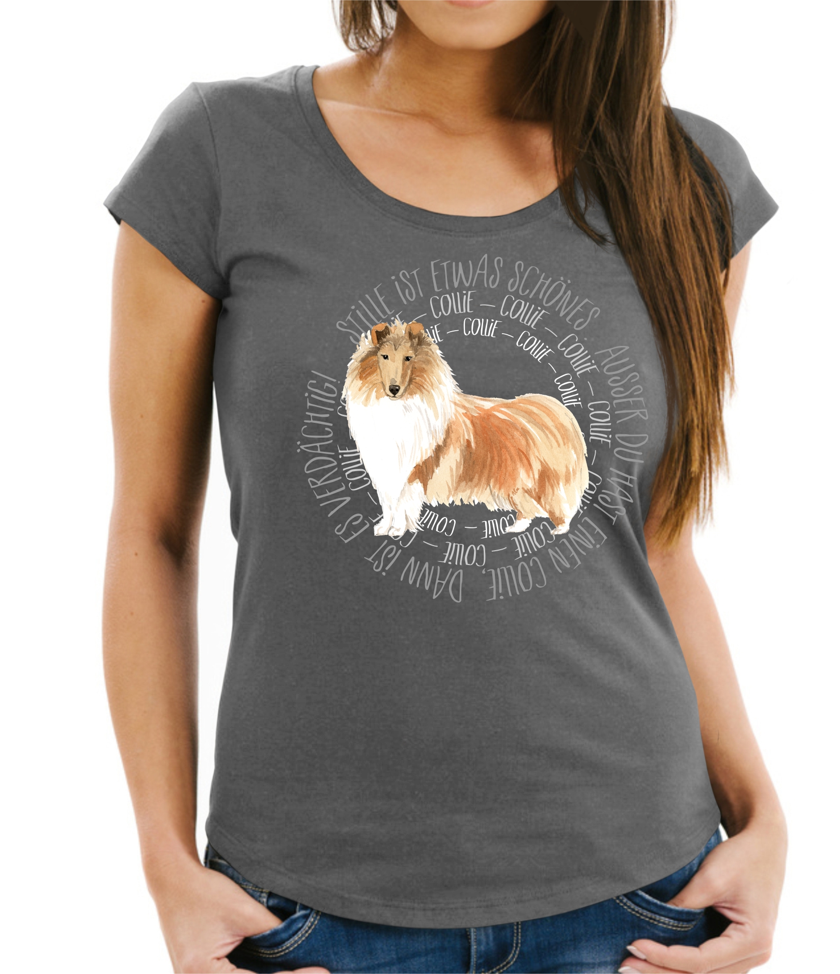 COLLIE DAMEN T-SHIRT CIRCLE Watercolor by SIVIWONDER