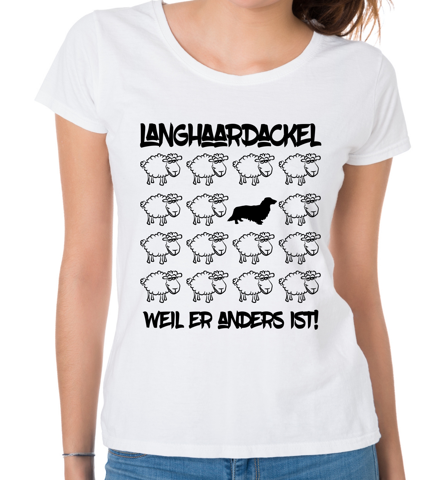 LANGHAARDACKEL DAMEN T-SHIRT BLACK SHEEP by SIVIWONDER
