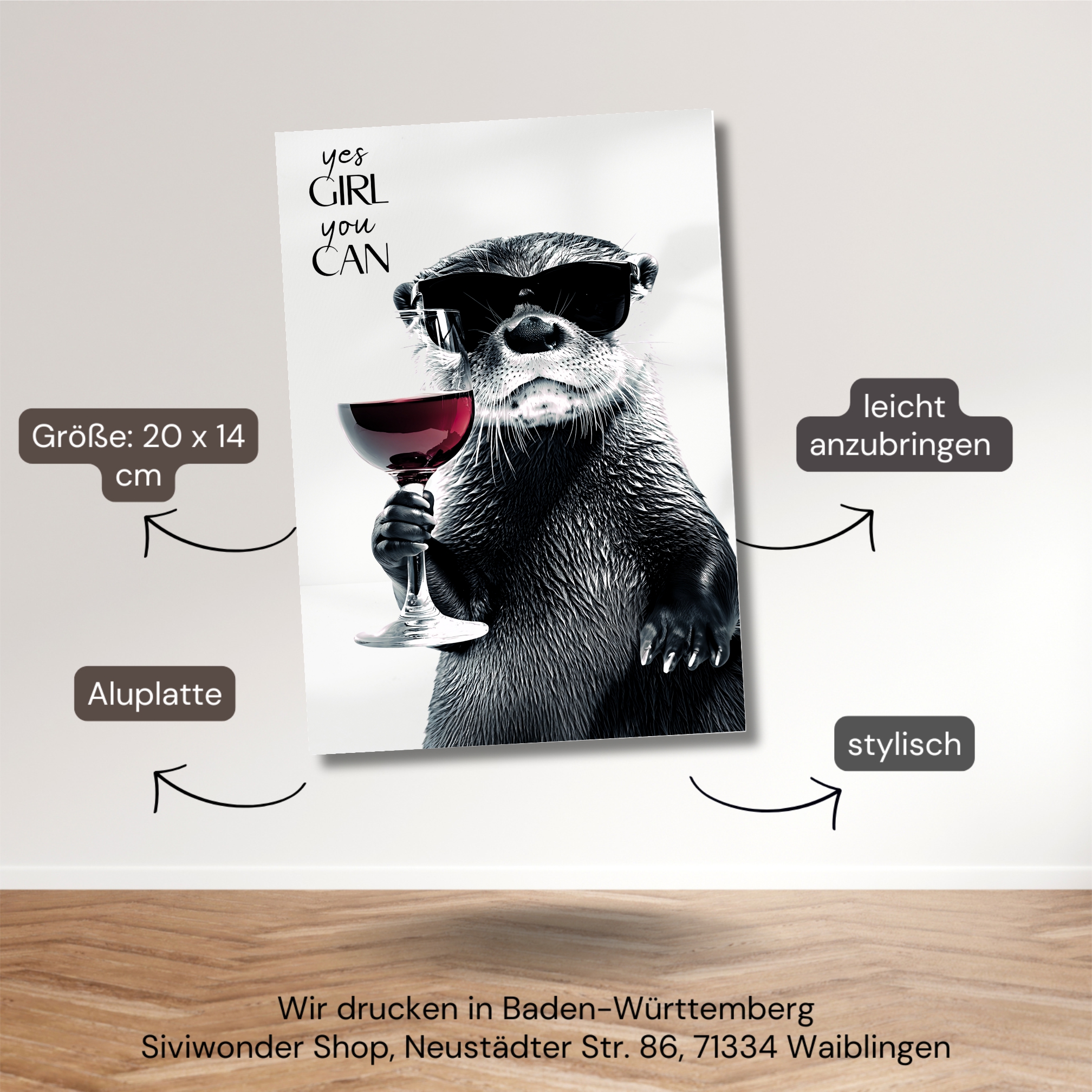 Schild Otter Artprint Wein Spruch Deko Wanddekor Geschenkidee Quotes Weinliebhaber