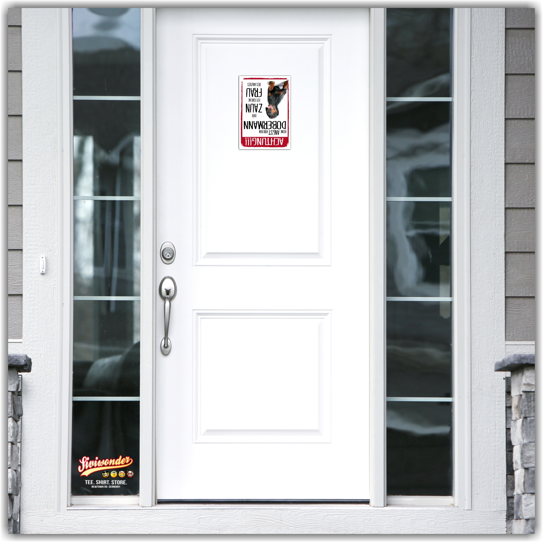 Dobermann Dog Schild Achtung Zaun Frau Spruch Türschild Hundeschild Warnschild Fun