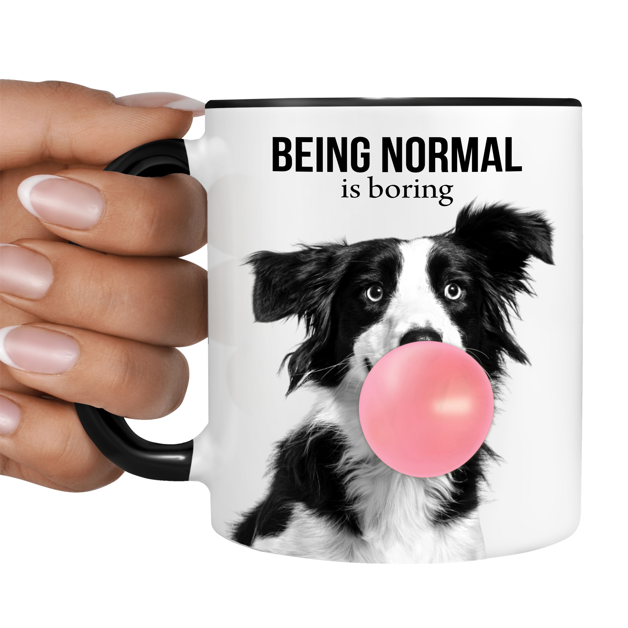 Border Collie mit Kaugummi Bubble normal  Dog Freund Tasse Kaffee lustig Kaffeebecher Mug Design Design by Siviwonder