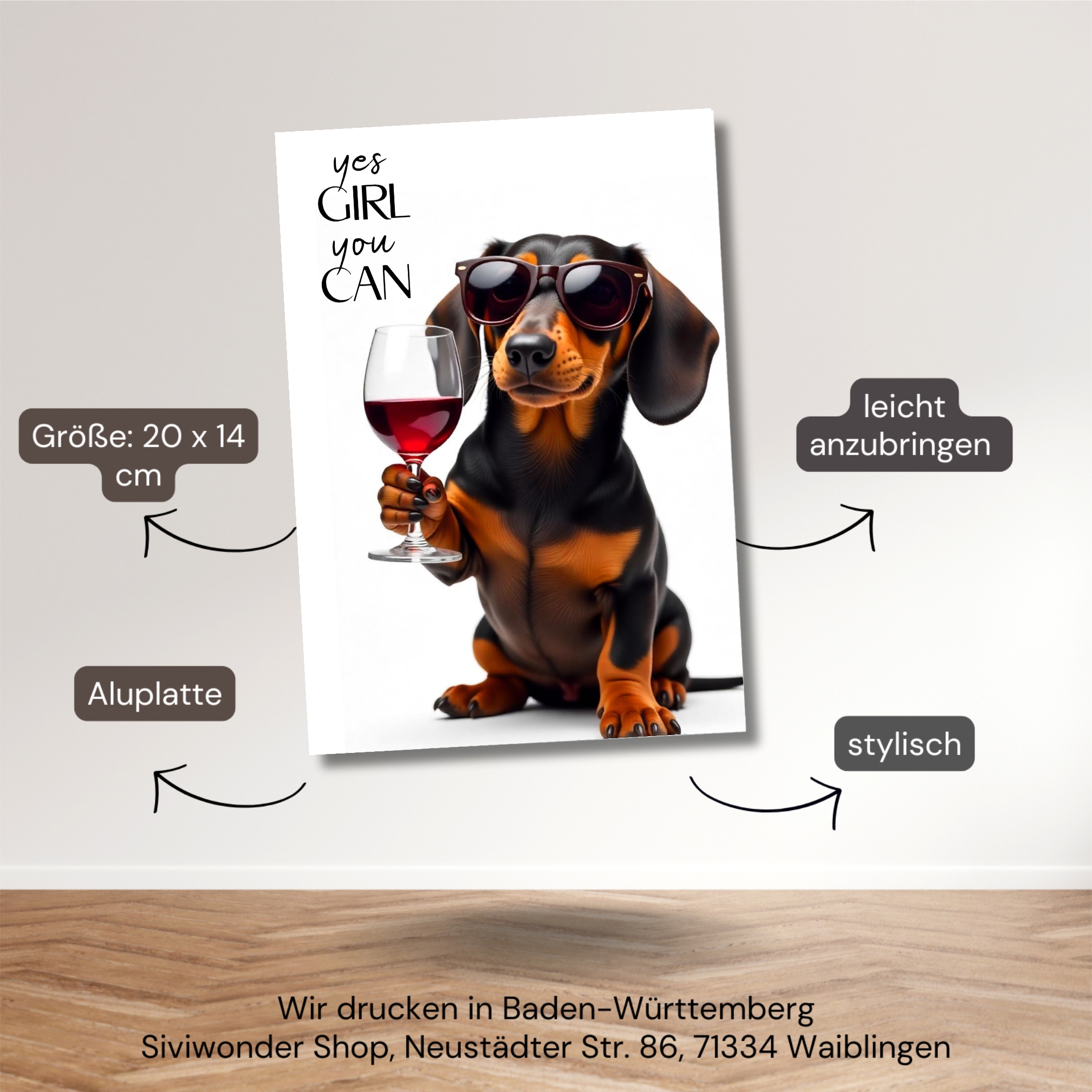 Schild Hund Dackel Artprint Wein Spruch Deko Wanddekor Geschenkidee Weinliebhaber Quotes