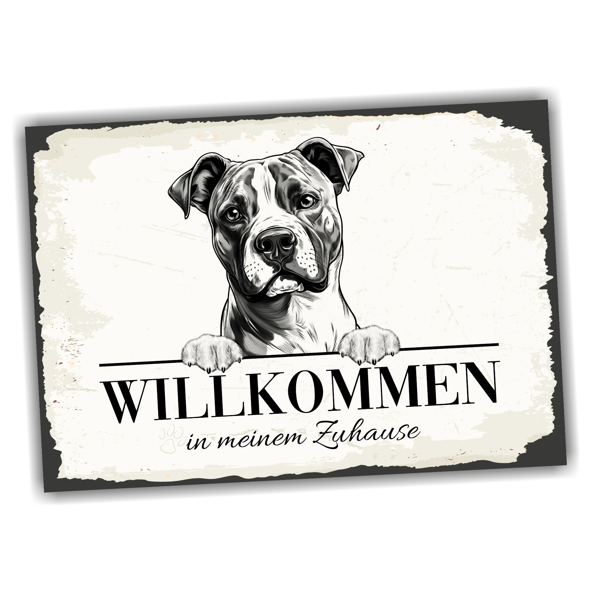Hundeschild Willkommen Zuhause American Staffordshire Terrier Schild Achtung Zaun Frau Spruch Türschild Hundeschild Warnschild  Design by Siviwonder