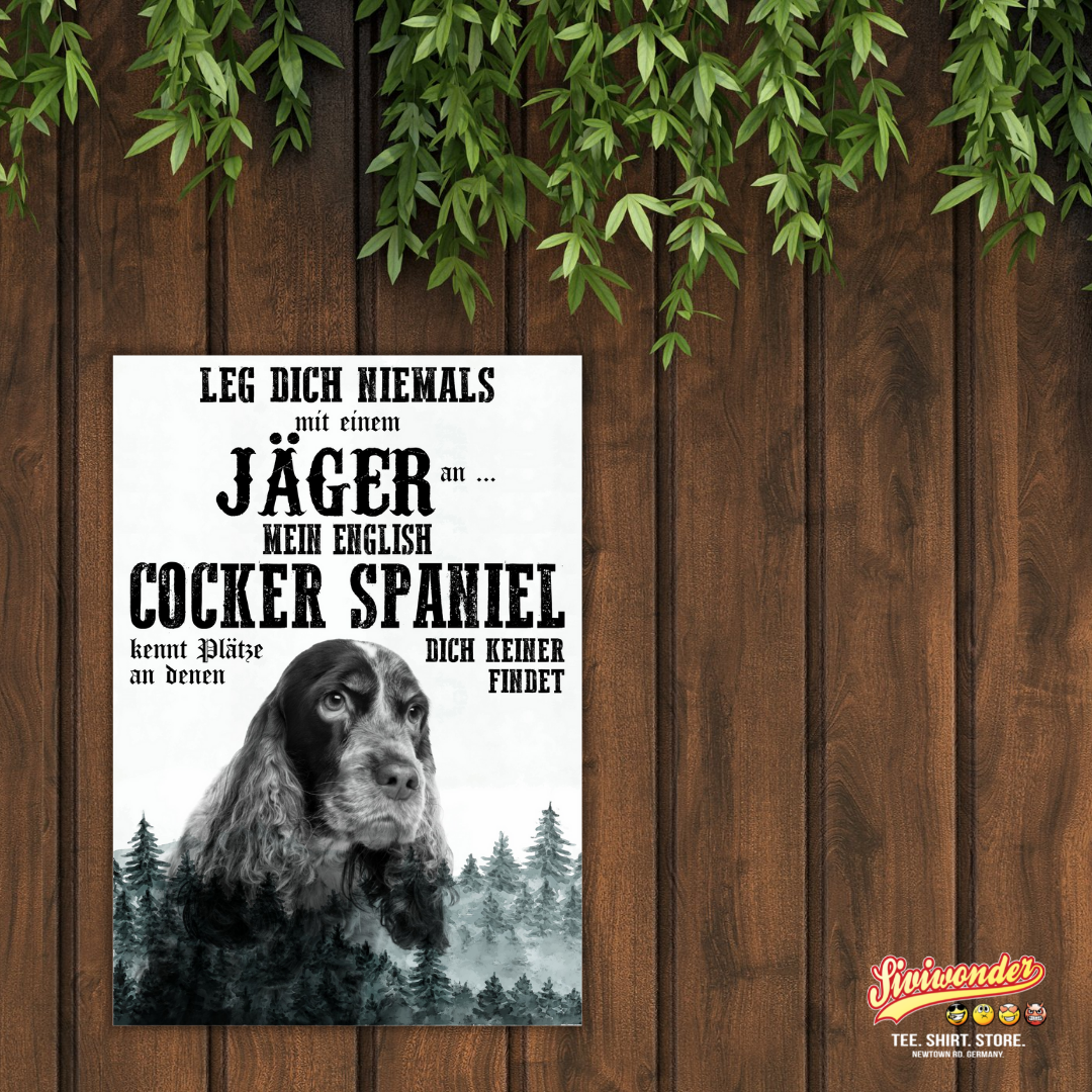 Schild COCKER SPANIEL Dog Hund Jäger Spruch Türschild Hundeschild Jagd Jagdhund