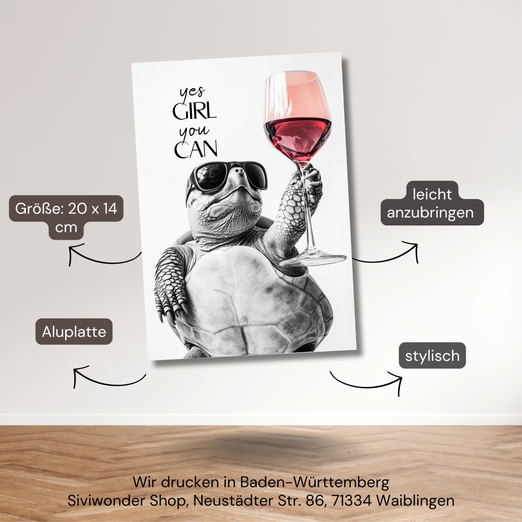 Schild Schildkröte Artprint Wein Spruch Deko Turtle Wanddekor Geschenkidee Quotes Weinliebhaber