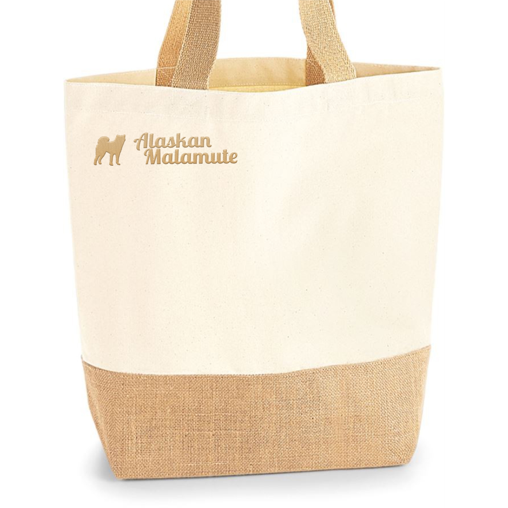 Alaskan Malamute Jute Shopper Einkaufstasche Hundemotiv Stickerei
