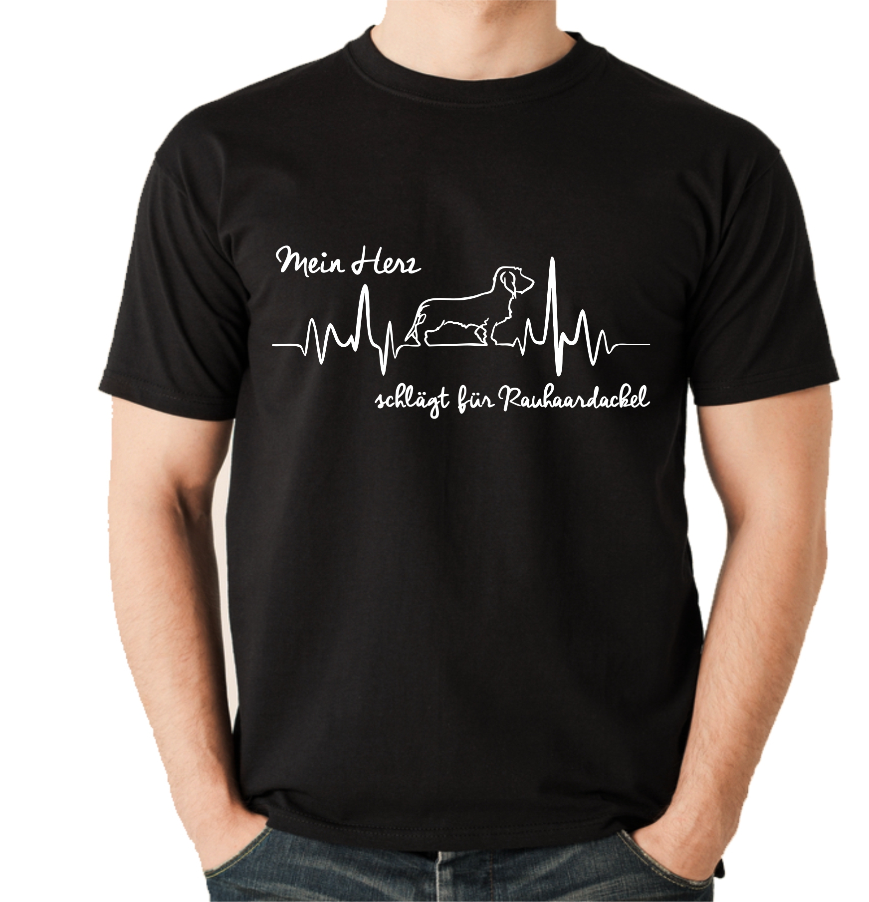RAUHAARDACKEL UNISEX T-SHIRT Hund Hundemotiv Herz Herzschlag Dackel Teckel