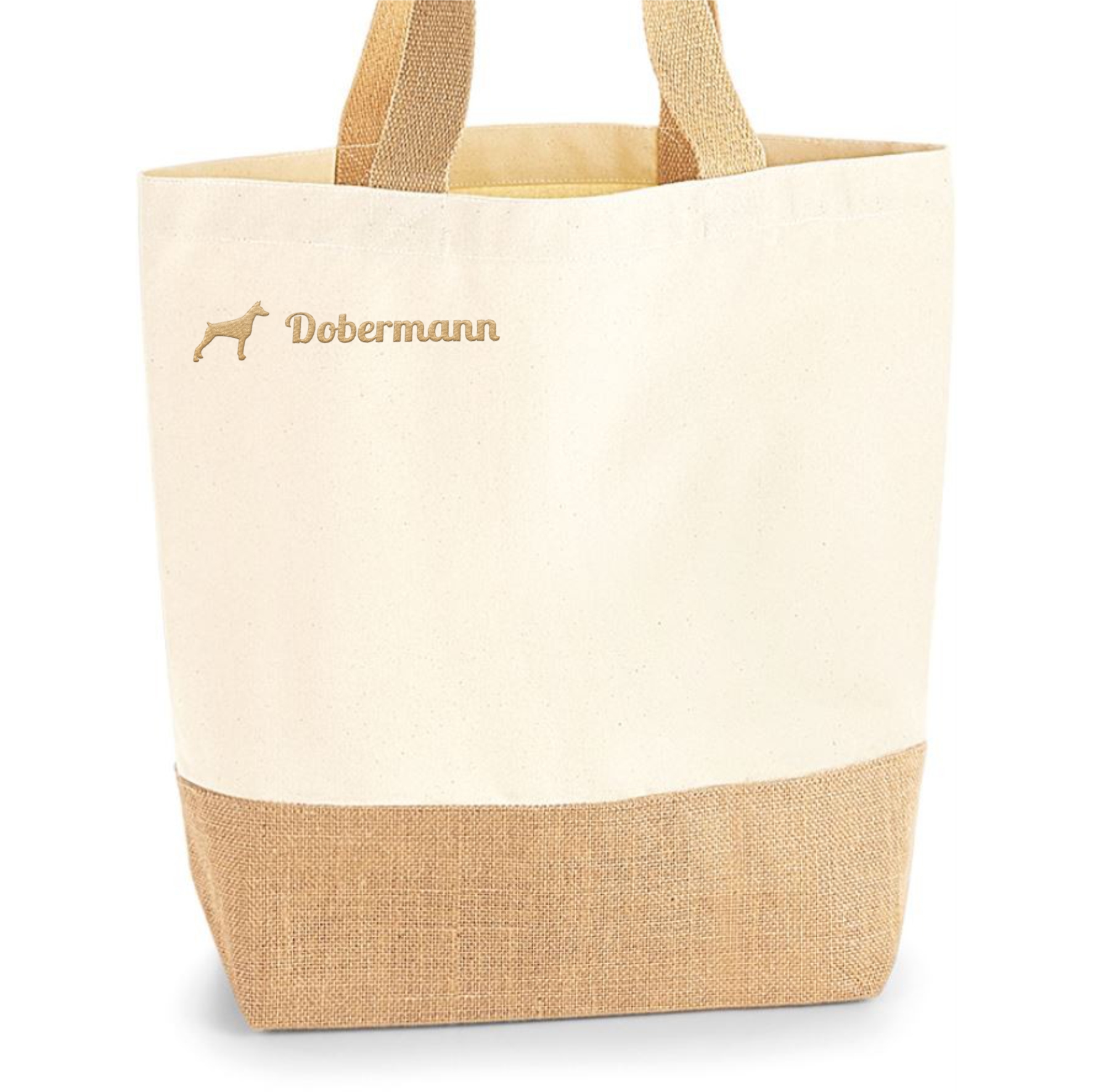 Dobermann Kupiert Jute Shopper Einkaufstasche Hundemotiv Stickerei