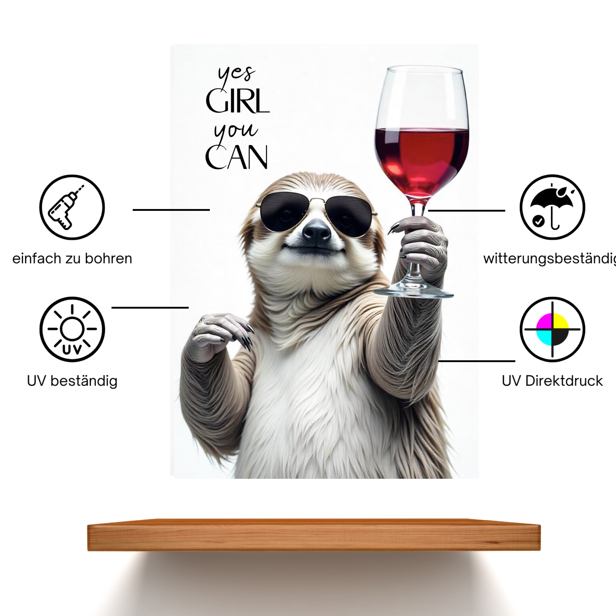 Schild Sloth Artprint Wein Spruch Deko Wanddekor Geschenkidee Quotes Weinliebhaber Faultier