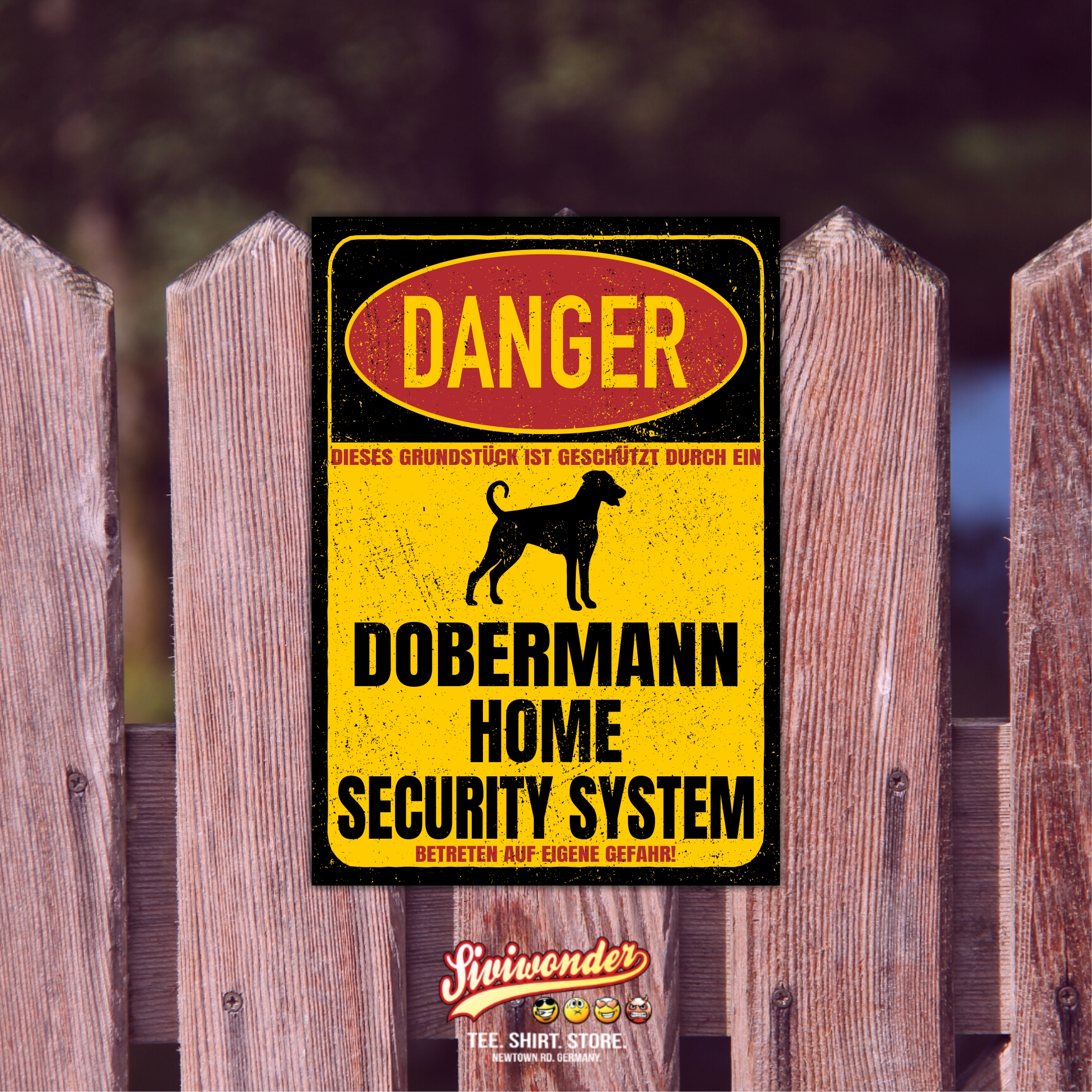Dobermann Dobi Dobie Doberman Pinscher Dog Türschild Danger Security System Warnschild Hund Schilder Hundeschild happy Design by Siviwonder