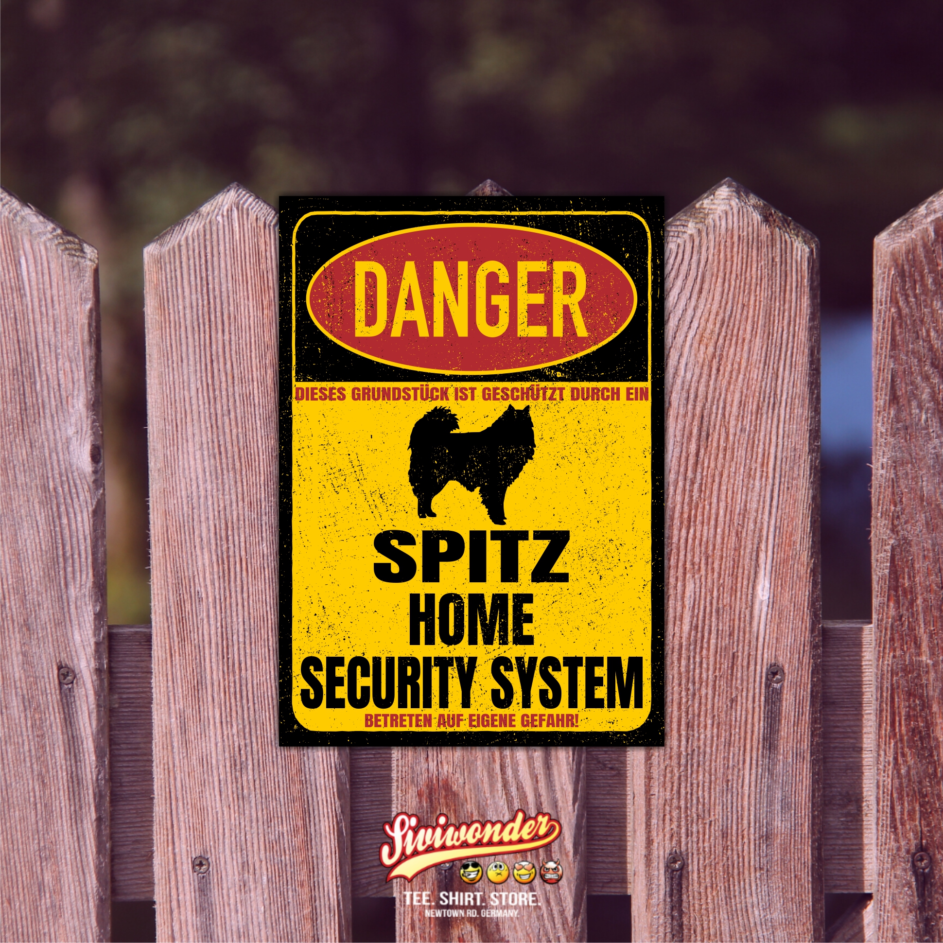 Spitz Spitze deutsche  Zwergspitz Türschild Danger Security System Warnschild Hund Schilder Hundeschild