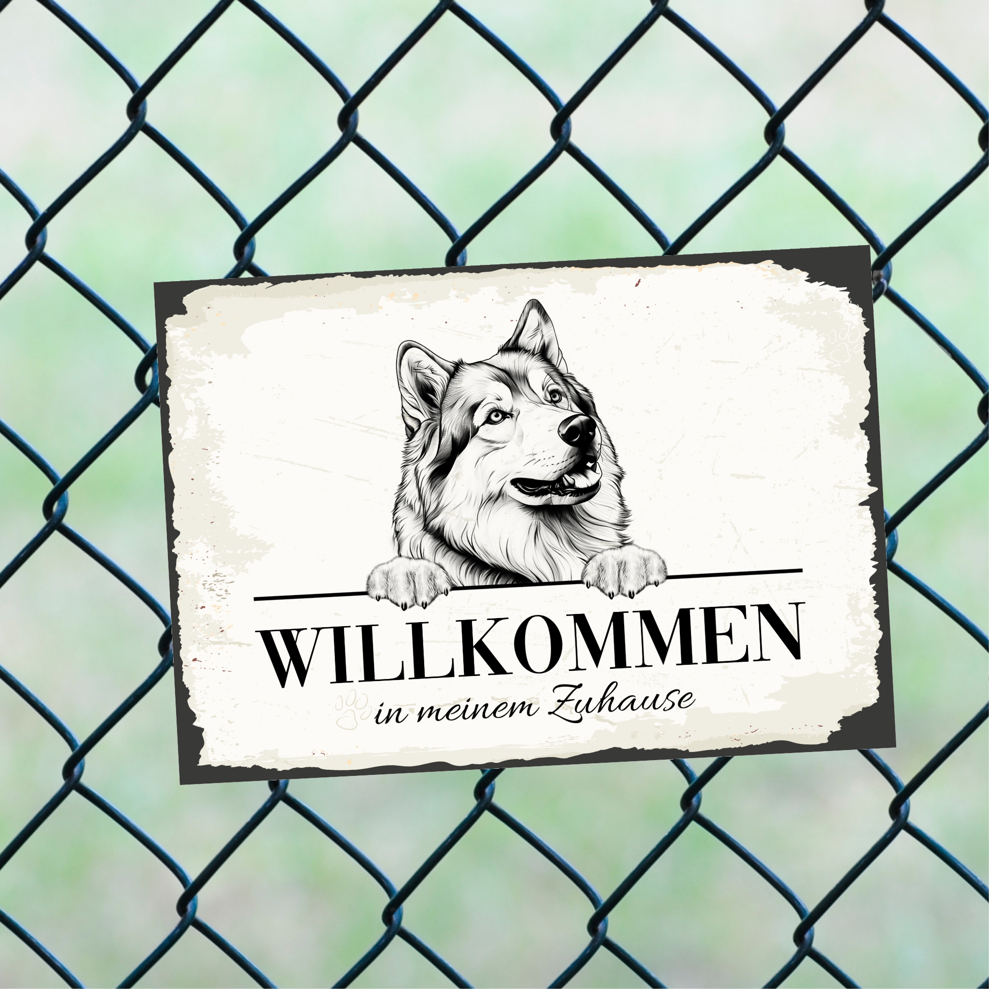 Hundeschild Willkommen Zuhause Alaskan Malamute Schild Achtung Zaun Frau Spruch Türschild Hundeschild Warnschild  Design by Siviwonder