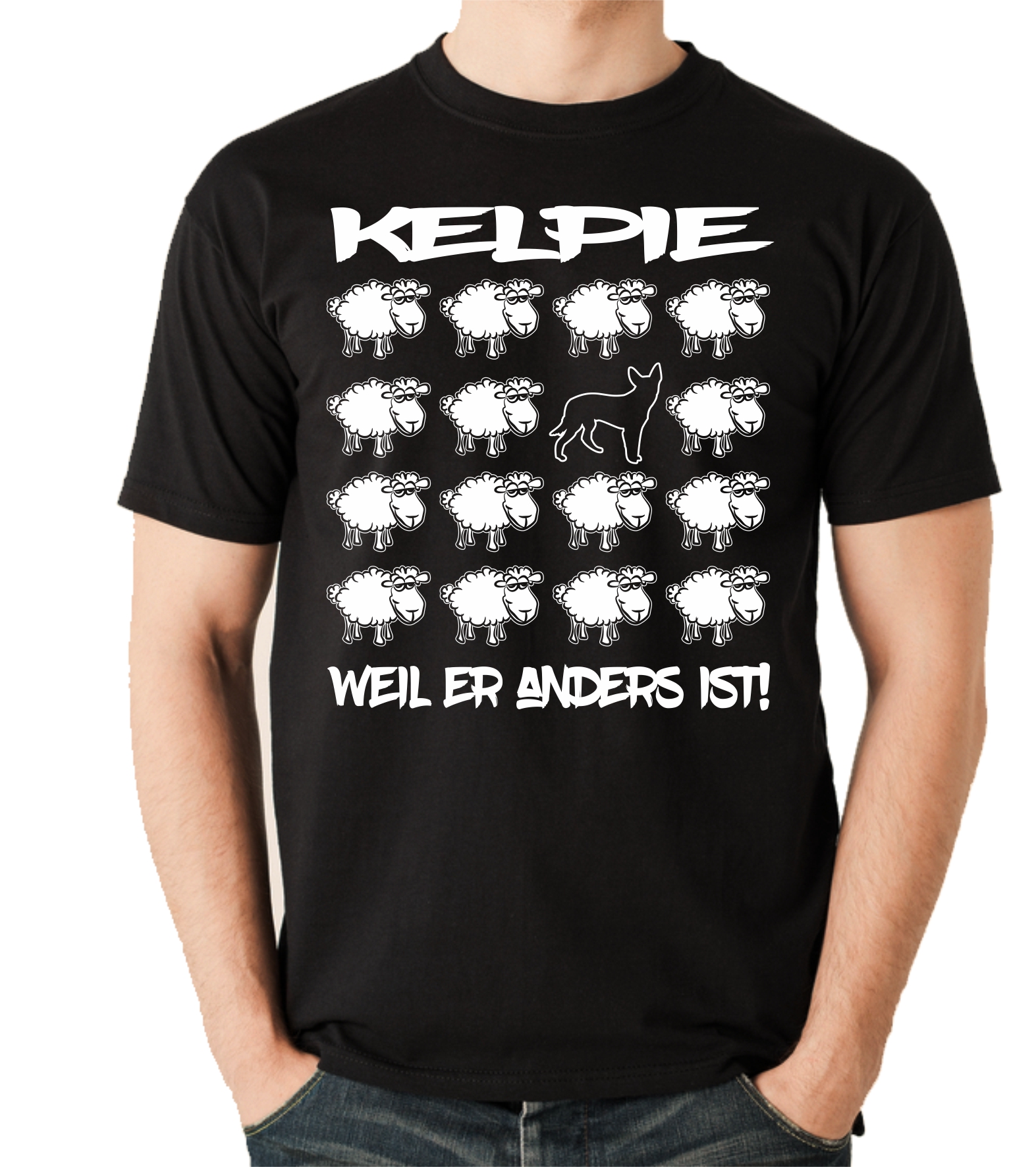 KELPIE UNISEX T-SHIRT BLACK SHEEP by SIVIWONDER