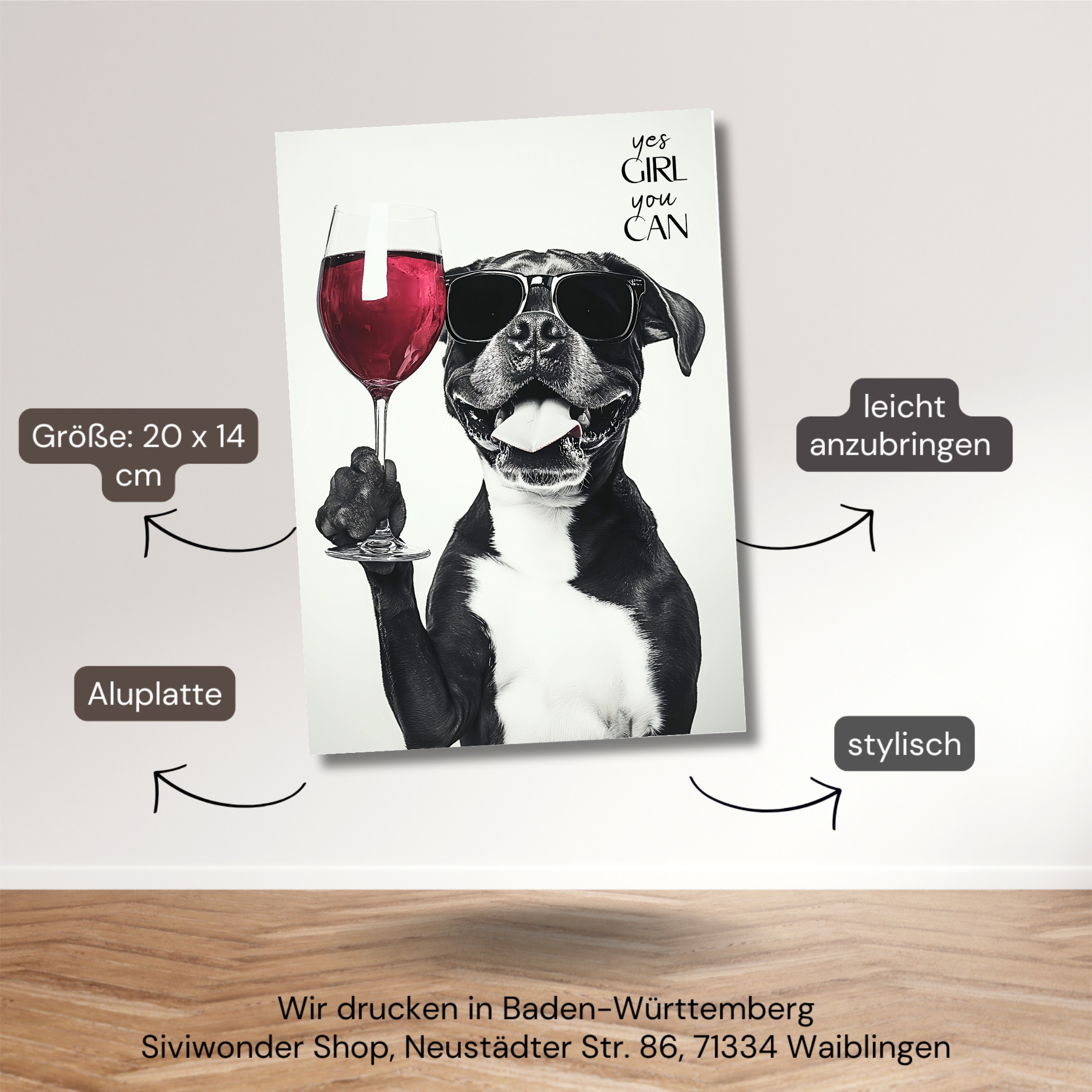 Schild Hund Boxer Artprint Wein Spruch Deko Wanddekor Geschenkidee Weinliebhaber Quotes