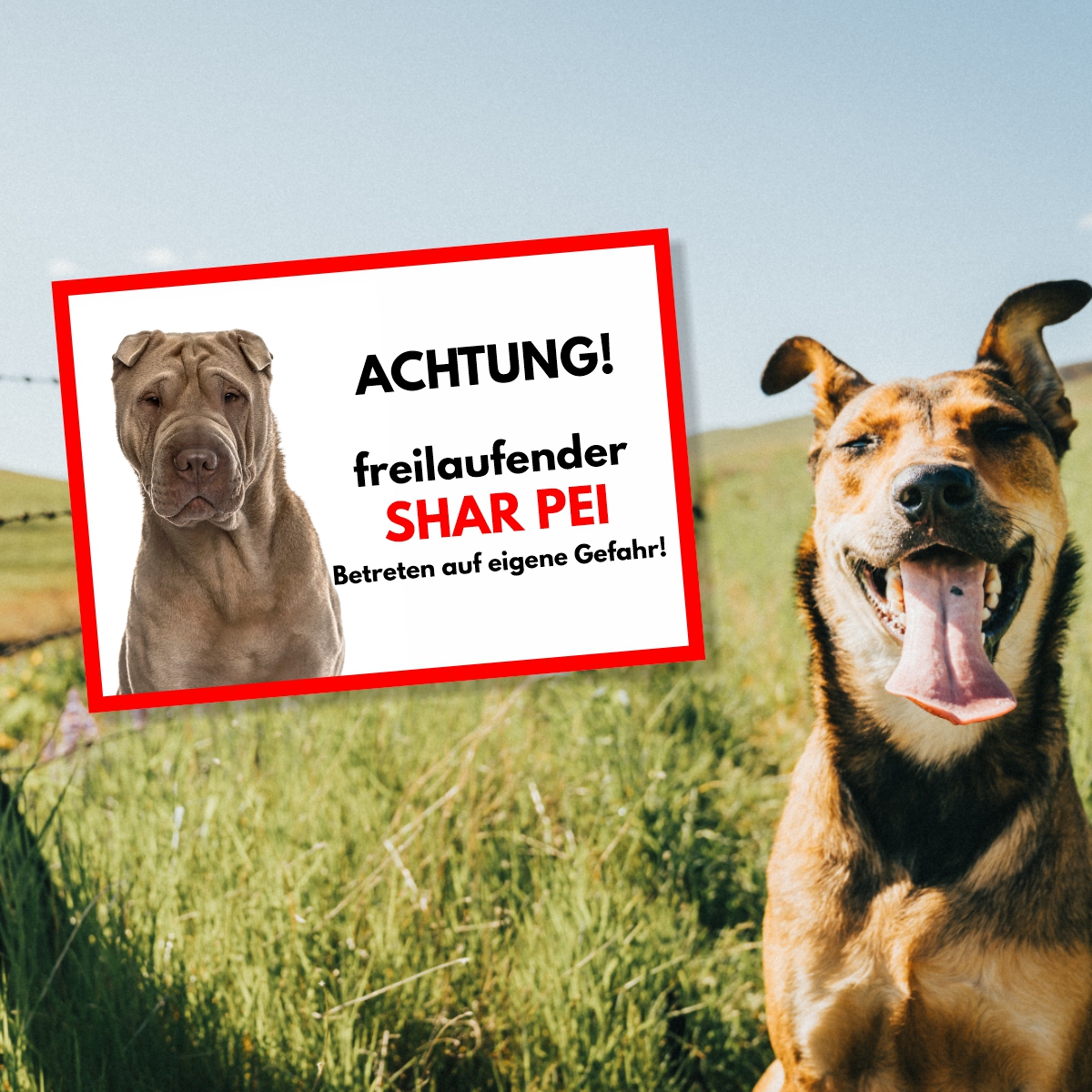 Shar Pei Freilaufender Hund Dog Schild Spruch Türschild Hundeschild Warnschild