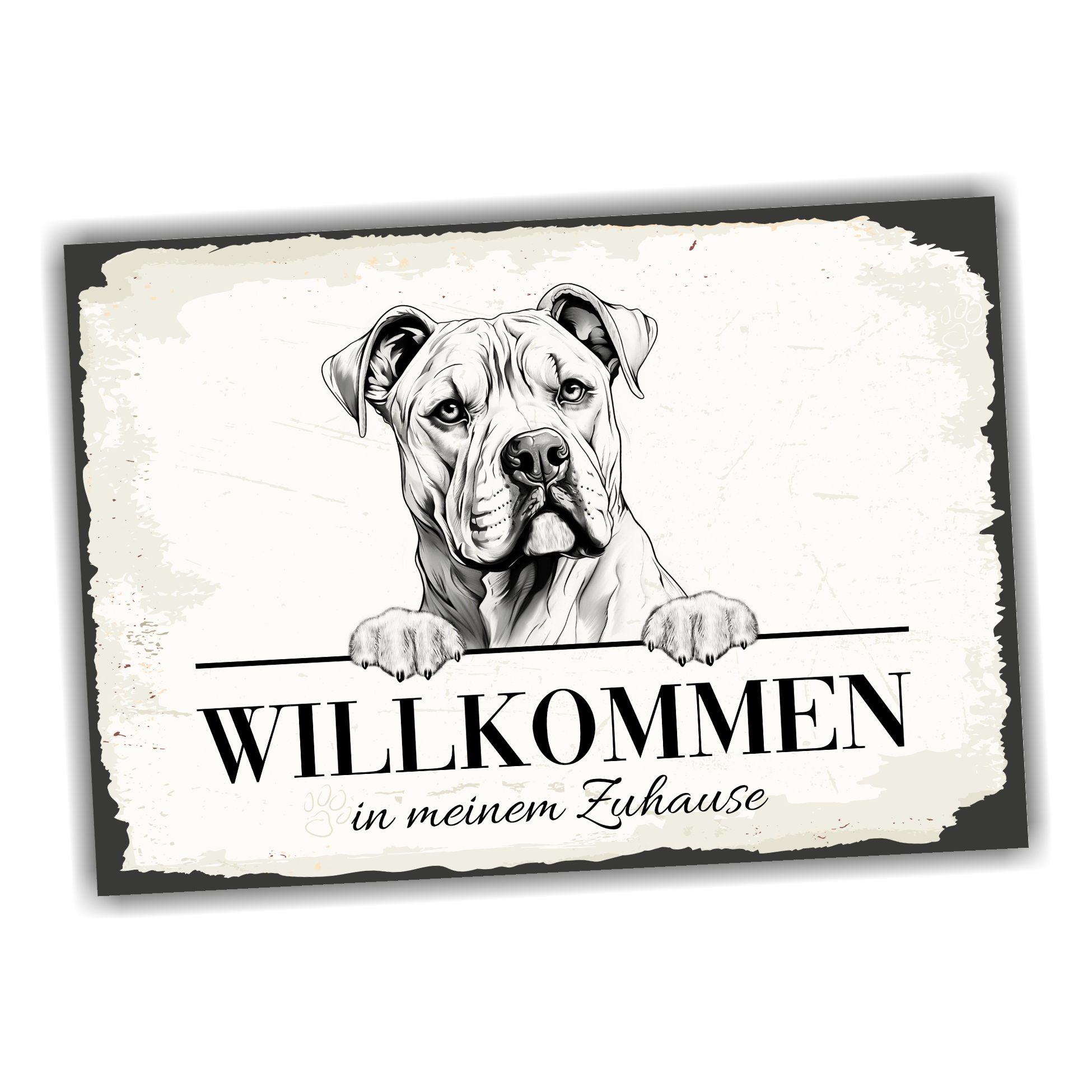 Hundeschild Willkommen Zuhause American Bulldog Schild Achtung Zaun Frau Spruch Türschild Hundeschild Warnschild  Design by Siviwonder