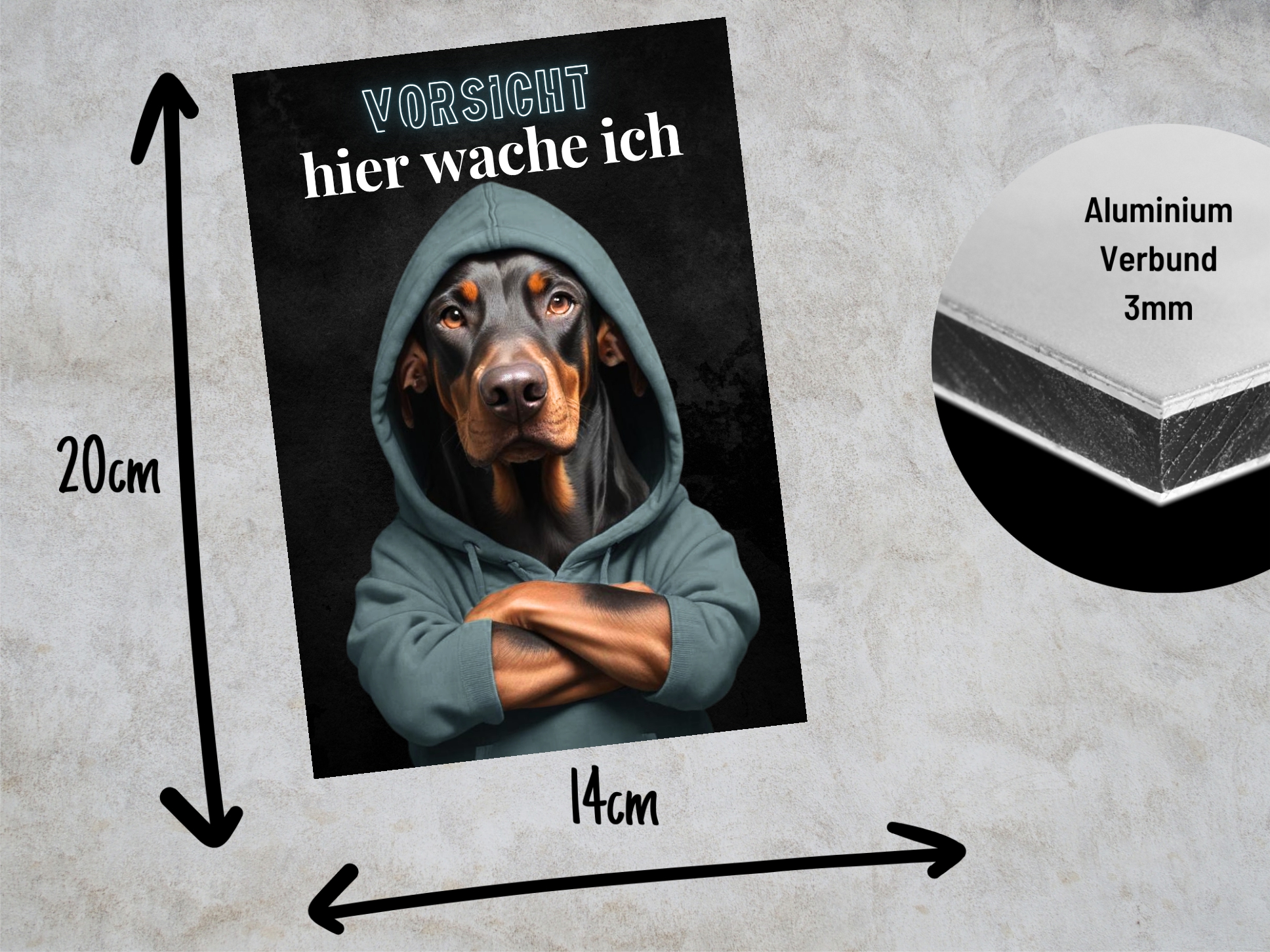 Hundeschild Schild Vorsicht Dobermann Dobi Dog Spruch Türschild Warnschild Hund hier wache ich