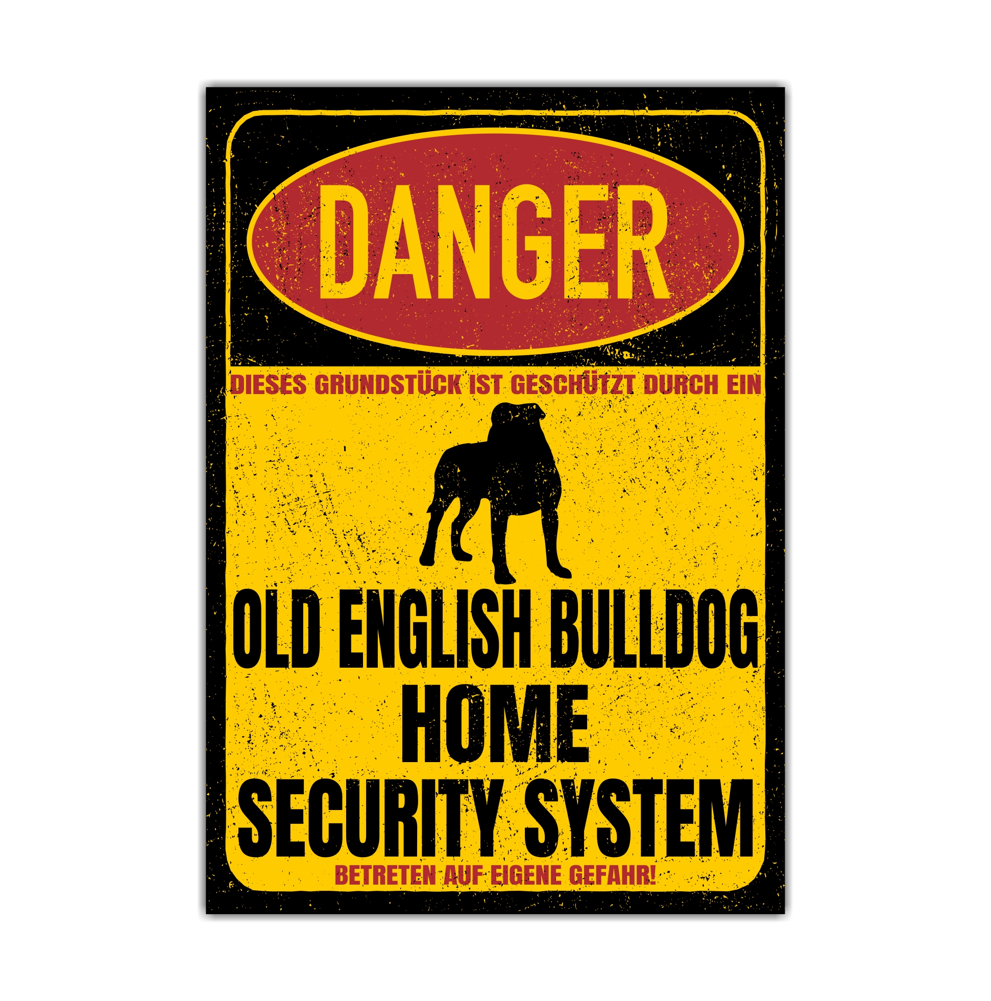 Old English Bulldog OEB Olde Türschild Danger Security System Warnschild Hund Schilder Hundeschild