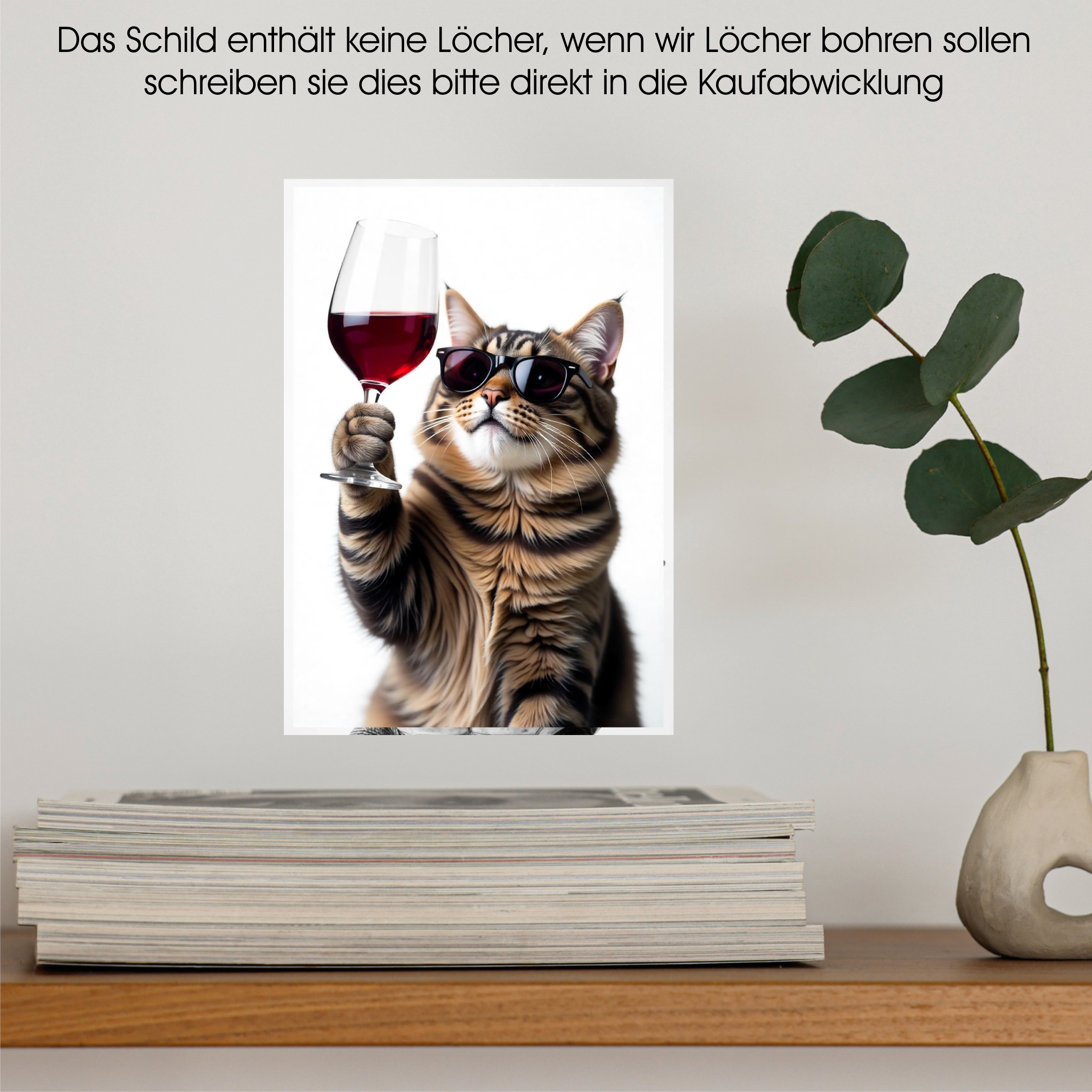 Schild Katze Artprint Wein Spruch Deko Wanddekor Geschenkidee Quotes Weinliebhaber Küche