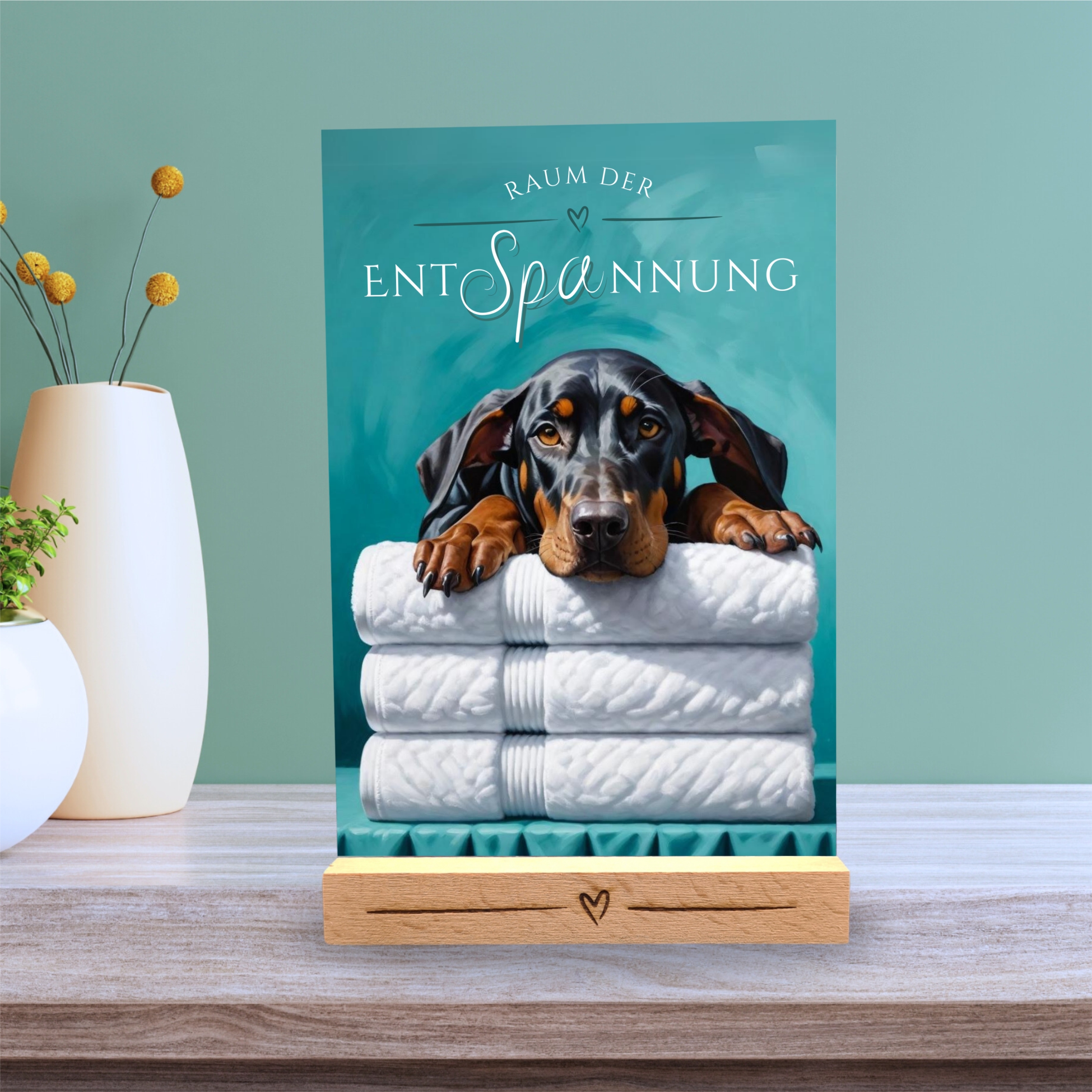 Hundeschild Deko Badezimmer Wellness  Dobermann Dobi Schild Spruch