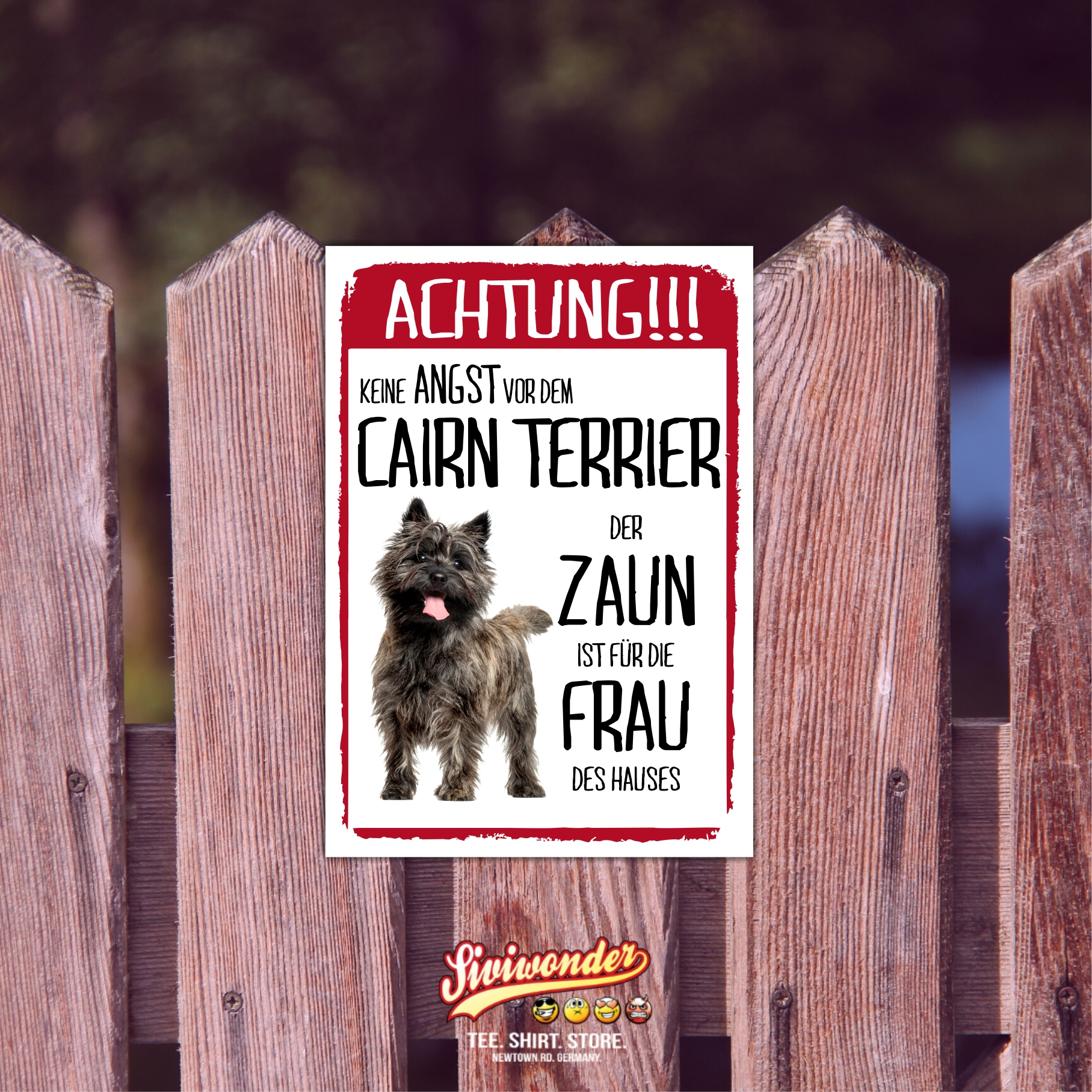Cairn Terrier Dunkel Schild Achtung Zaun Frau Spruch Türschild Hundeschild Warnschild Fun