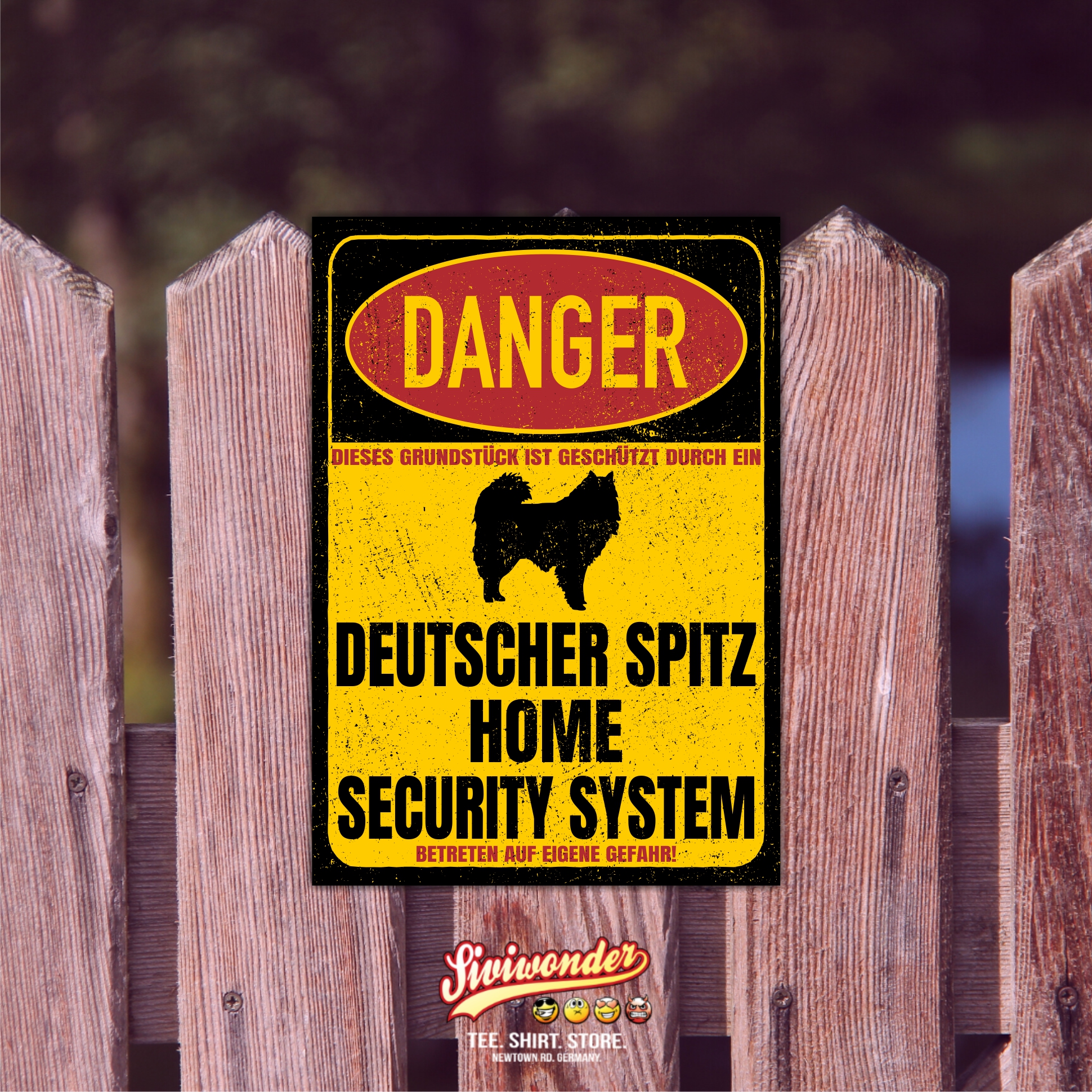 Deutscher Spitz Spitze Deutsche Dog Türschild Danger Security System Warnschild Hund Schilder Hundeschild happy Design by Siviwonder