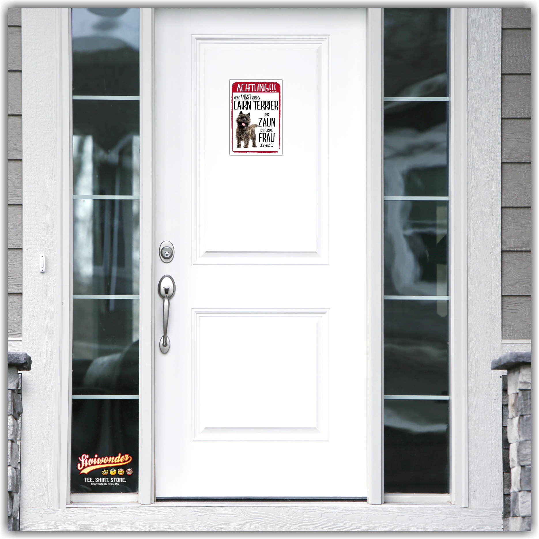 Cairn Terrier Dunkel Schild Achtung Zaun Frau Spruch Türschild Hundeschild Warnschild Fun