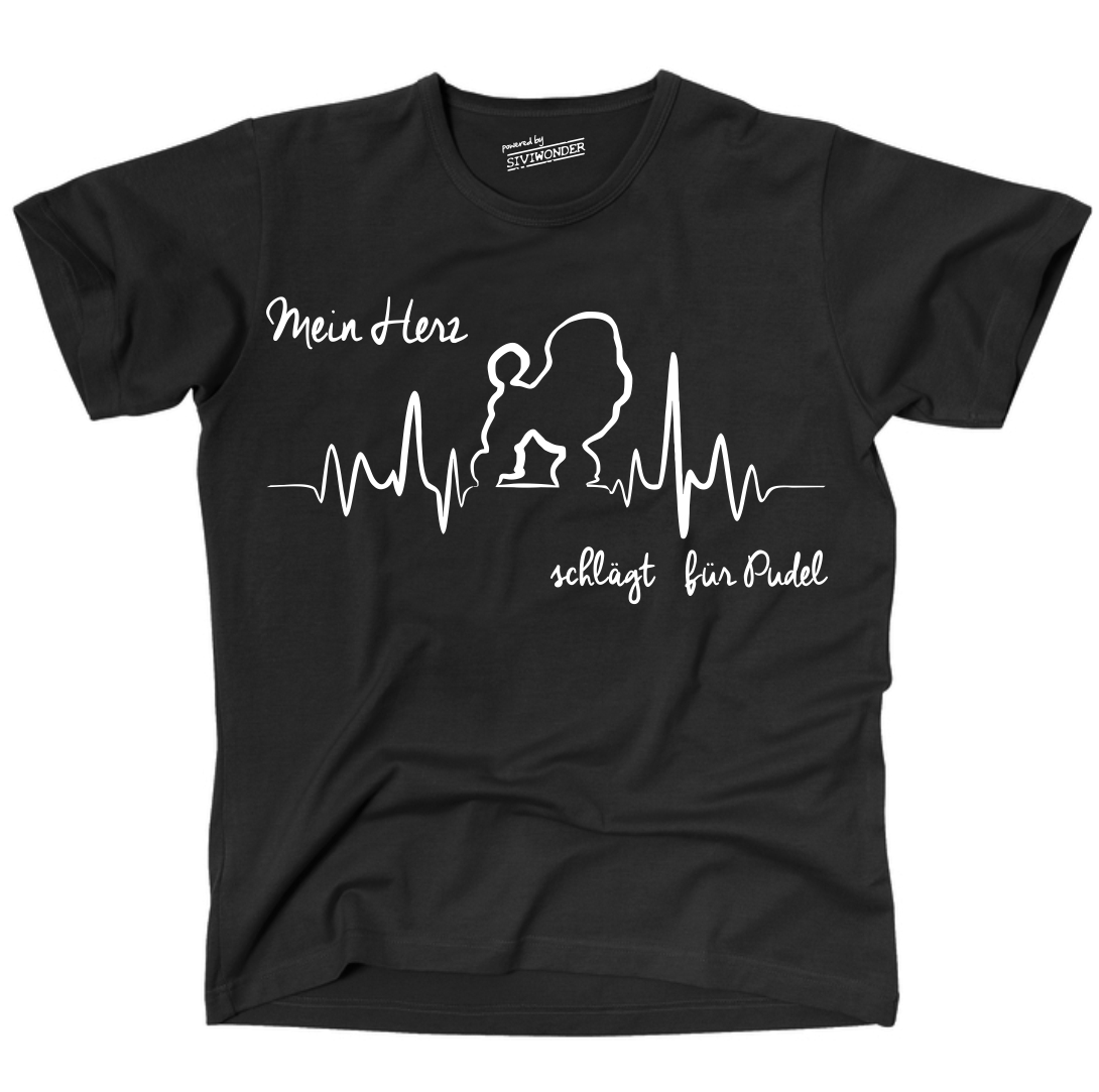 PUDEL Poodle UNISEX T-SHIRT HEARTBEAT EKG Hund Hundemotiv Herz Herzschlag